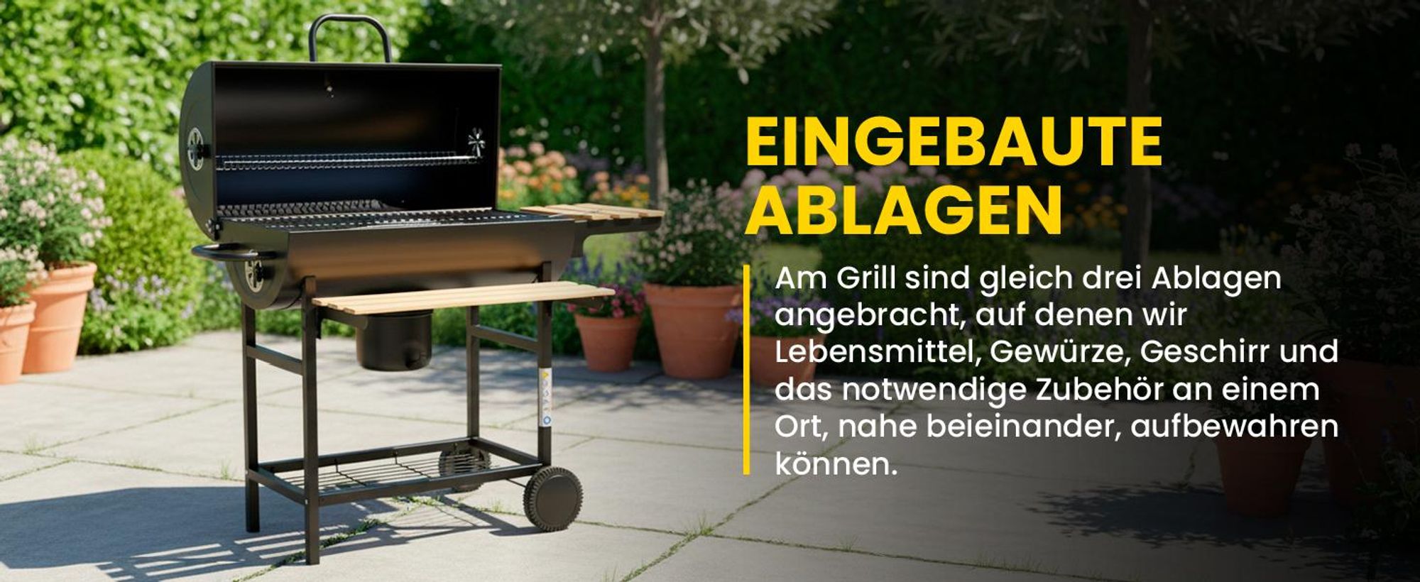 Holzkohlegrill Rundfass mit Deckel Rollen Grillwagen