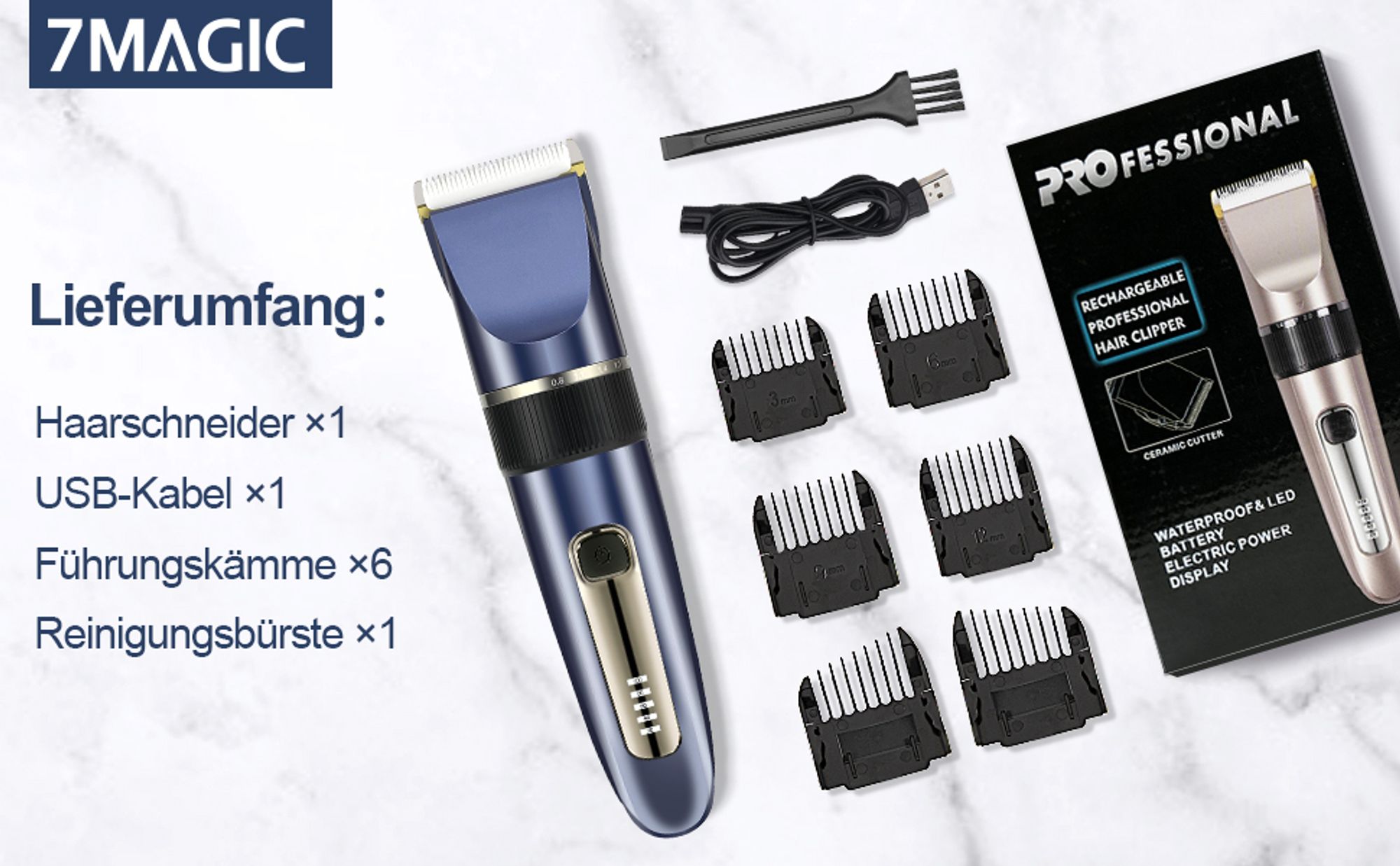 Profi Wasserdicht Haarschneider, Keramik Haarschneidemaschine, Für Herren Haartrimmer Bartschneider,LED-Display Batteriestatusanzeige