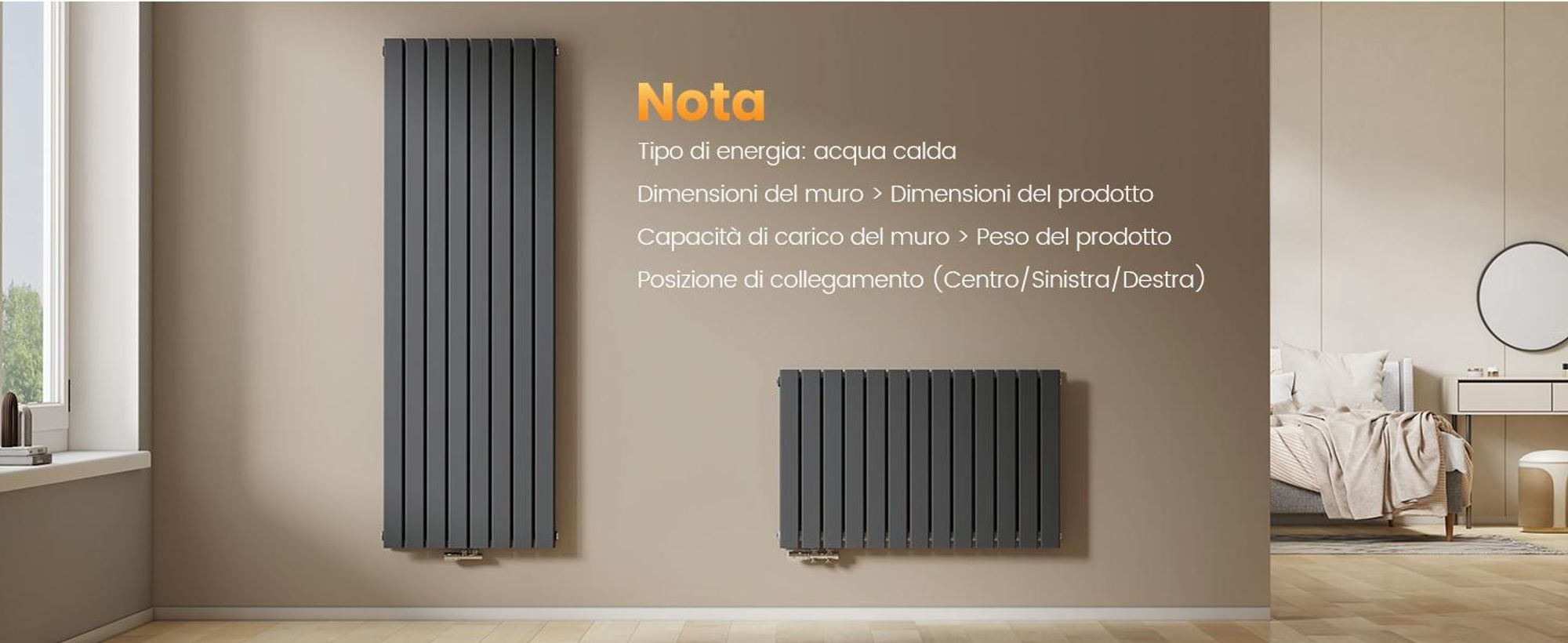 EMKE Design Radiatore a pannello orizzontale 630x1006 mm 1308 W Radiatore piatto antracite Radiatore a doppio strato Acciaio SPCC Attacco laterale senza resistenza elettrica