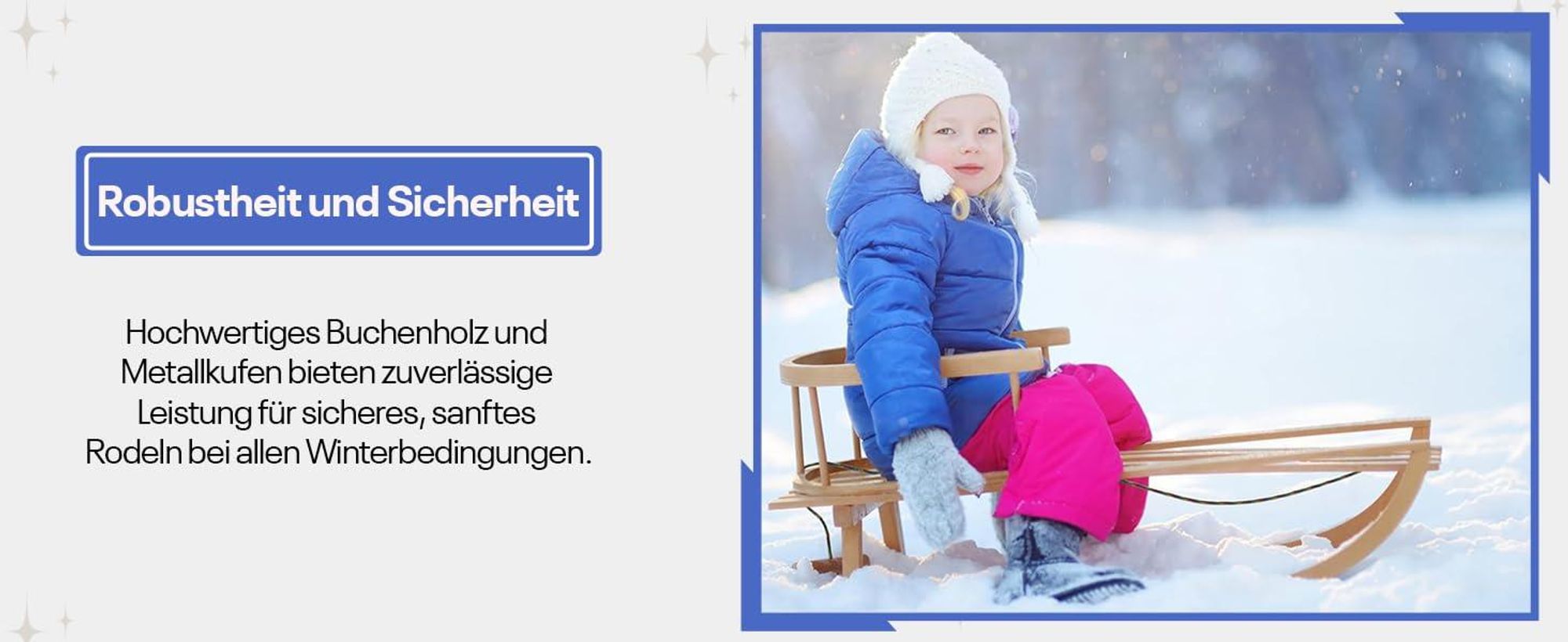 Best For Kids Holzschlitten für Kinder mit Rückenlehne┃Kinderschlitten aus Holz mit Zugseil & Gurt┃Stabiler Holzschlitten für Kinder & Erwachsene
