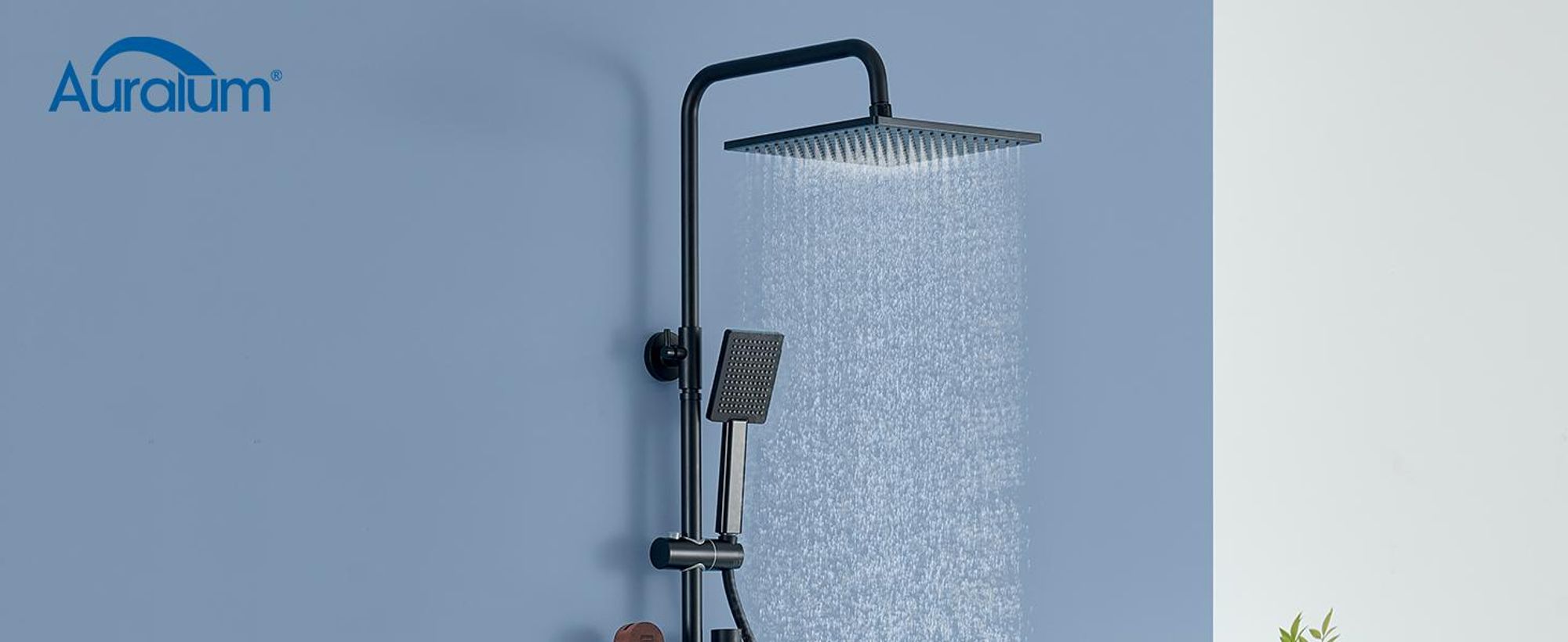 Auralum Duschset ,Regendusche und Handbrause mit Ablagefach(bohrfrei), Höhenverstellbar 72–110 cm,10-Zoll-Duschkopf ,Schwarz
