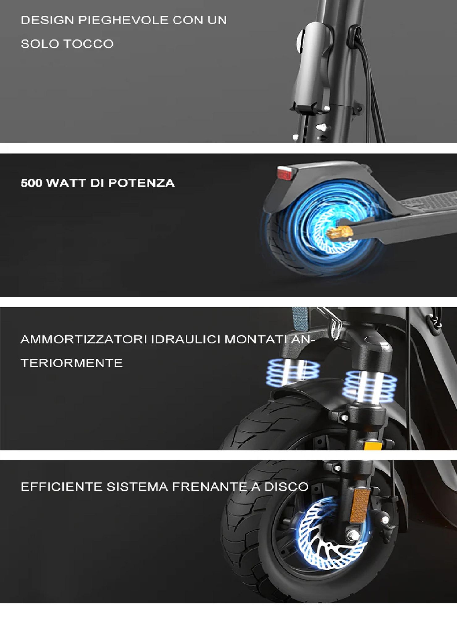 JOYOR C10E Pieghevole  ABE Monopattino Elettrico - 48V10.4AH Batteria Pneumatici da 10 Pollici - Nero