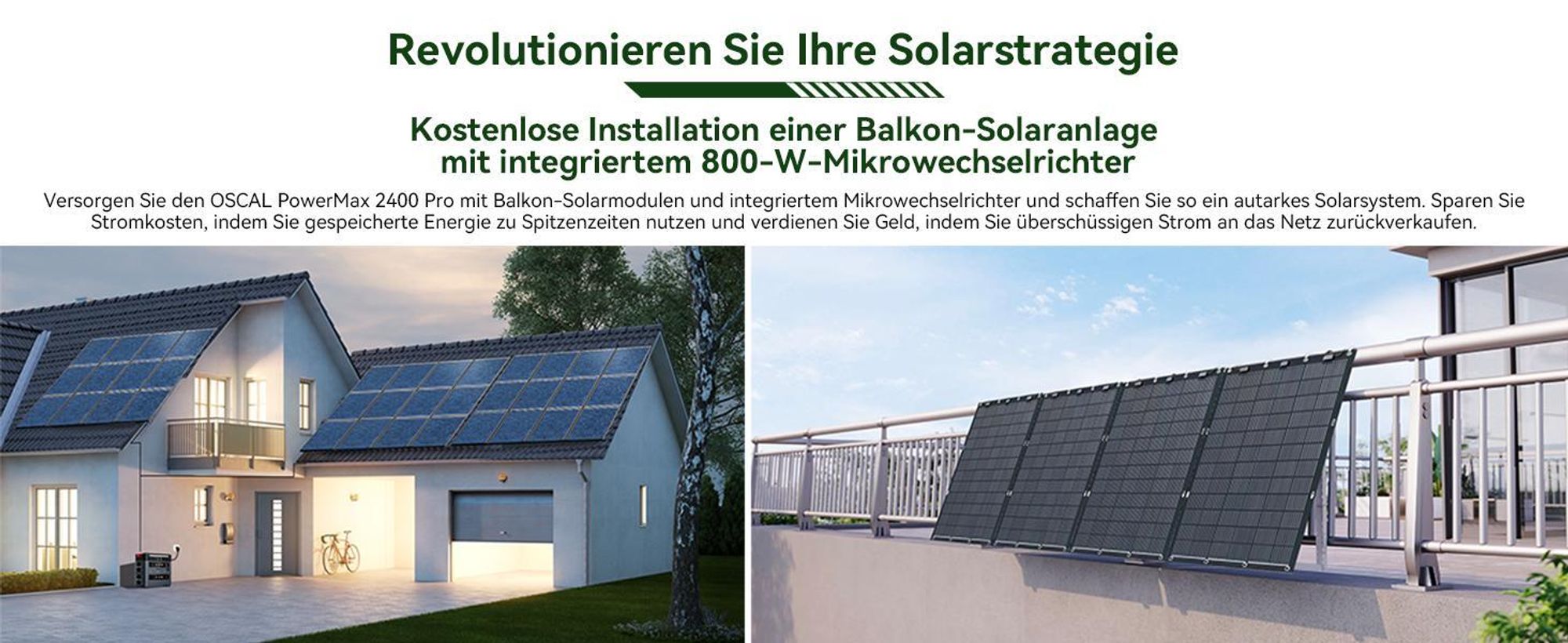 OSCAL PowerMax 2400Pro Trennbare Solarspeicher 2400W/2016Wh Powerstation, Microinverter+2*OSCAL PM200Pro Faltbares Solarpanel 200W Mobile Solaranlage