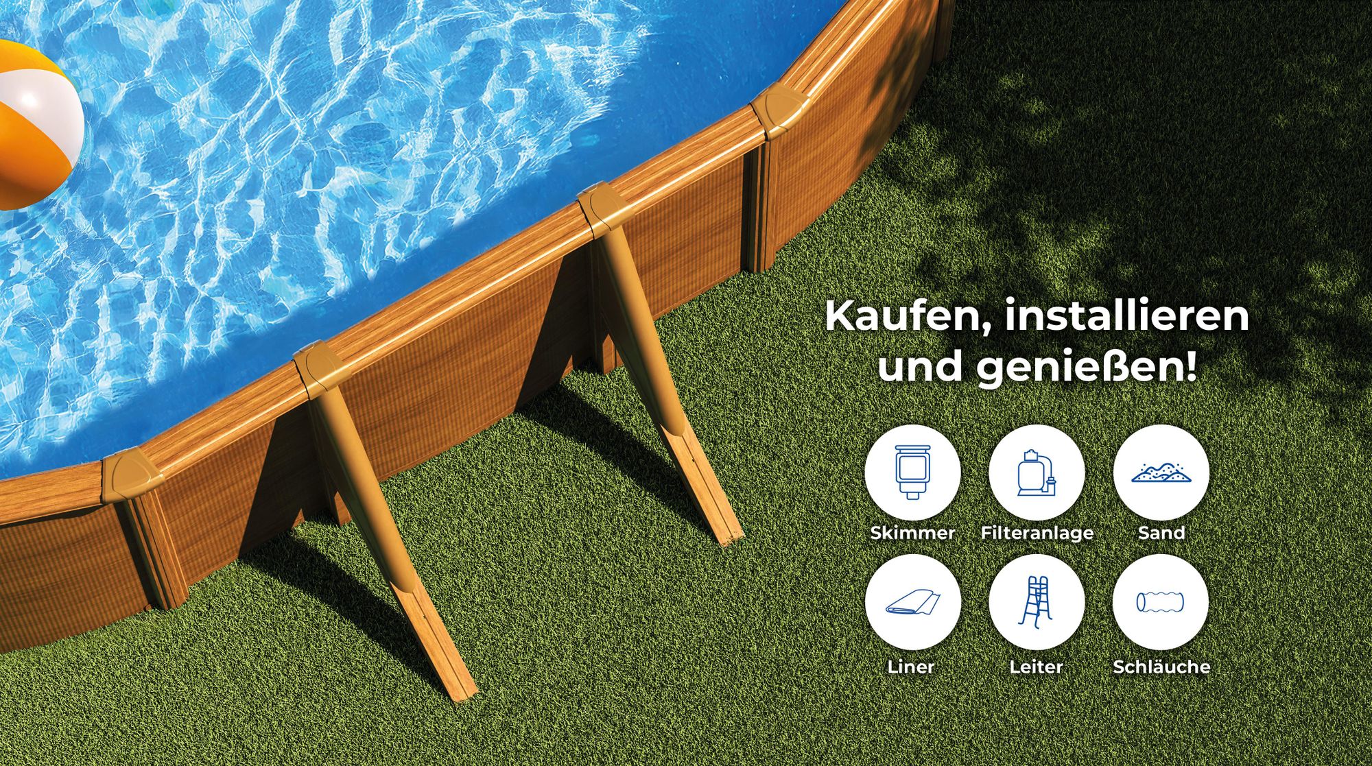 GRE Ovaler Stahlwandpool mit Holzoptik KIT500W – 500 x 300 x 120 cm, Komplettset