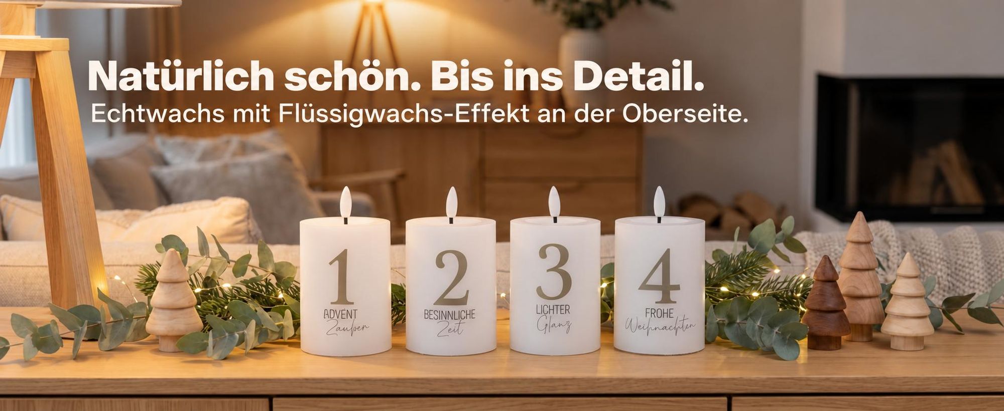 Hofer LED Kerzen für Advent aus Echtwachs, mit Flüssigwachs Effekt, Batteriebetriebene Dekokerzen mit LED Flamme, 4 Stück