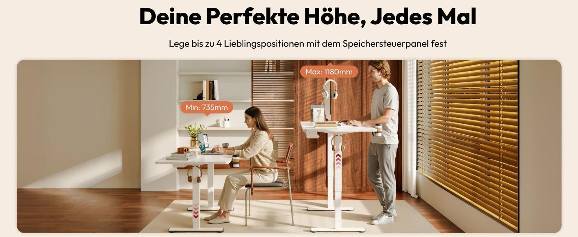 SANODESK QS1 Höhenverstellbarer Schreibtisch 180x80cm elektrisch 4 Memory-Funktion Antikollisionsschutz 70 kg Tragkraft Haken Kabelmanagement (Weiß)