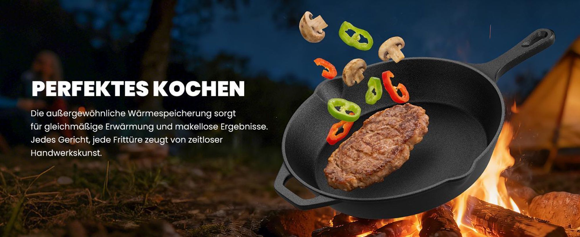 HOMELUX Gusseisenpfanne 26cm Pfanne Gusseisen Induktion Antihaft Eingebrannte Gusspfanne, Eisenpfanne Cast Iron Pan, Skillet Grillpfanne Steakpfanne
