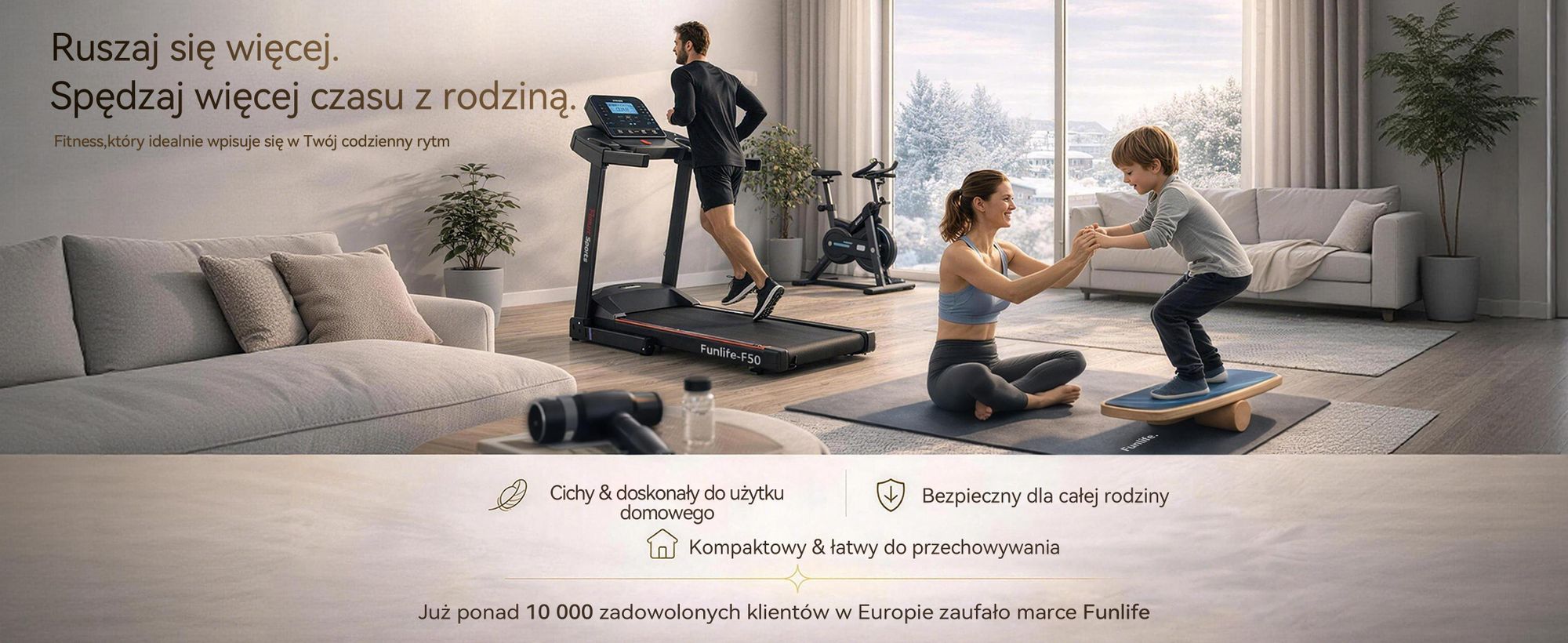 FunLife F4 Bieżnia do domu z funkcją nachylenia, składana bieżnia do chodzenia, bieżnia pod biurko, mocny, cichy silnik, podwójne sterowanie, kompaktowa z amortyzacją, niebieska
