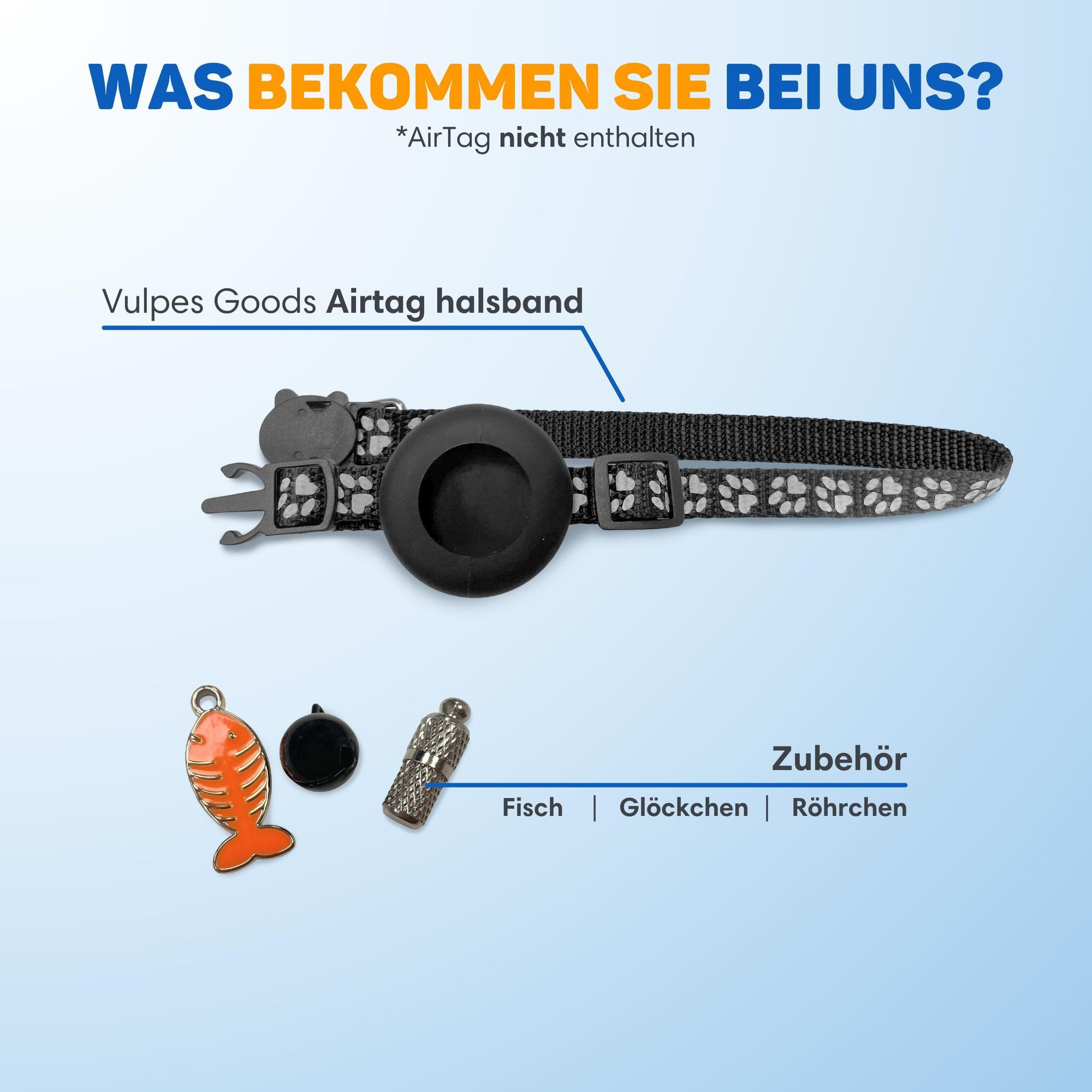 Vulpes Goods Katzenhalsband, Apple Airtag Halsband für Katzen, Kratzerfest und wasserdicht, Mit 3x Zubehör, 22-34.2 CM, Einheitsgröße