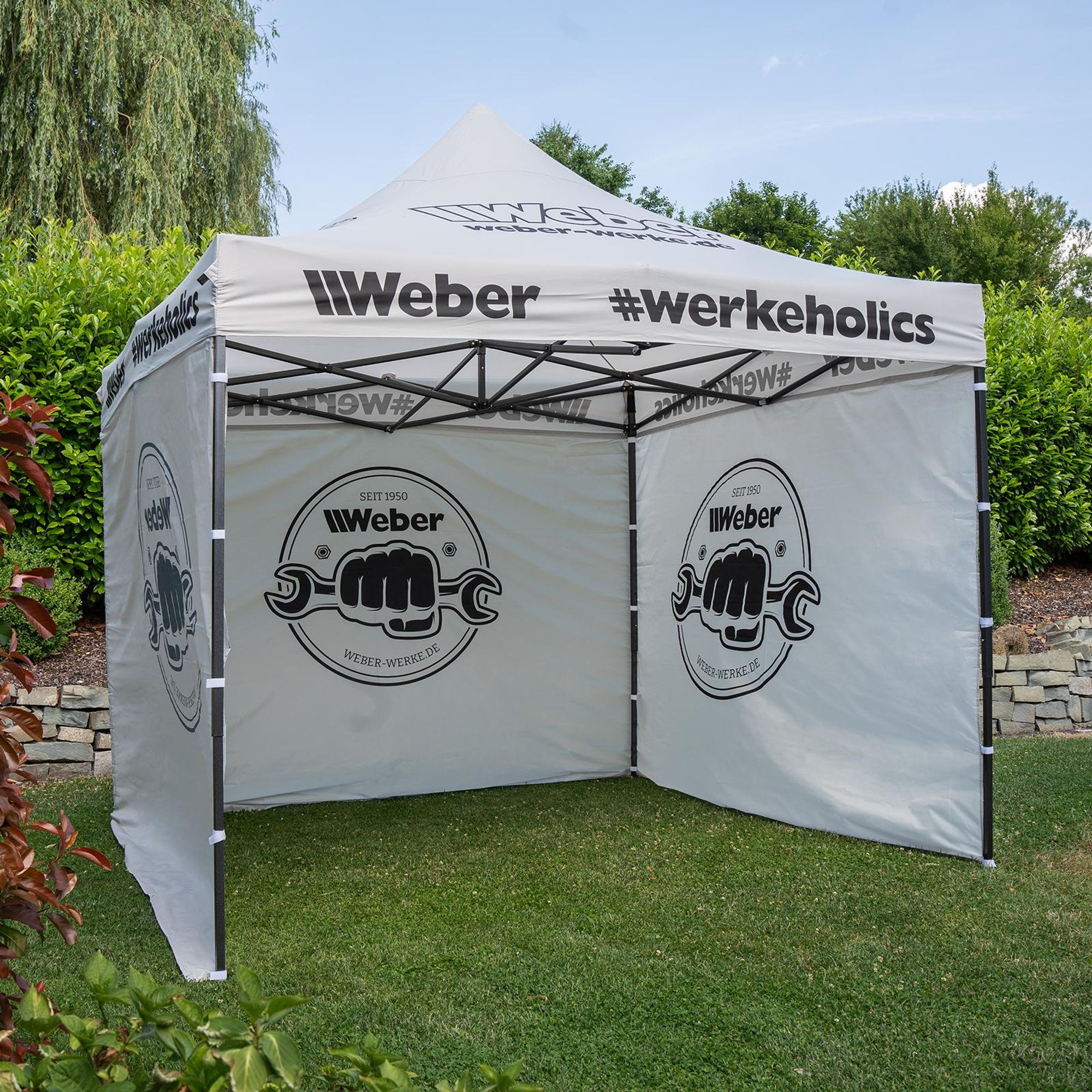 Weber Easy-Up Zelt 3x3 m grau – inkl. 3 Seitenwänden – ideal für jede Jahreszeit