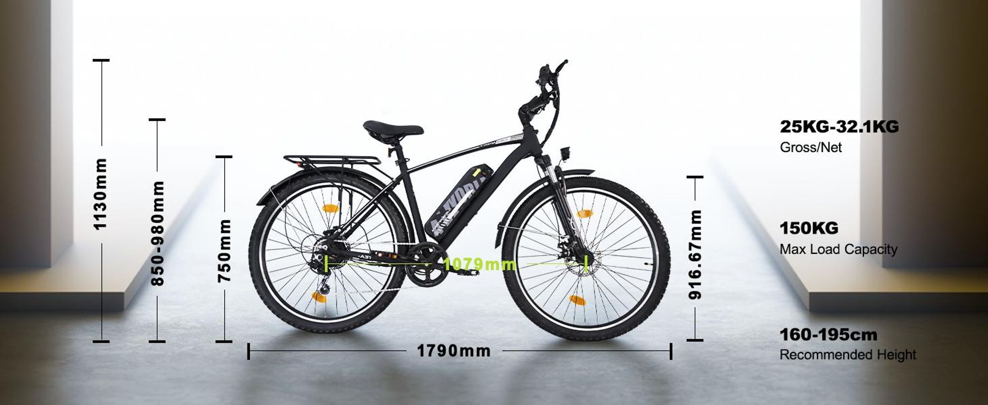 A31 E-Bike Citybike 27,5 Zoll, 150kg, 800 lm LED, herausnehmbarer 36V 12,8Ah Akku, Shimano 7-Gang, Scheibenbremsen, Pedelec 25 km/h, 250W Motor