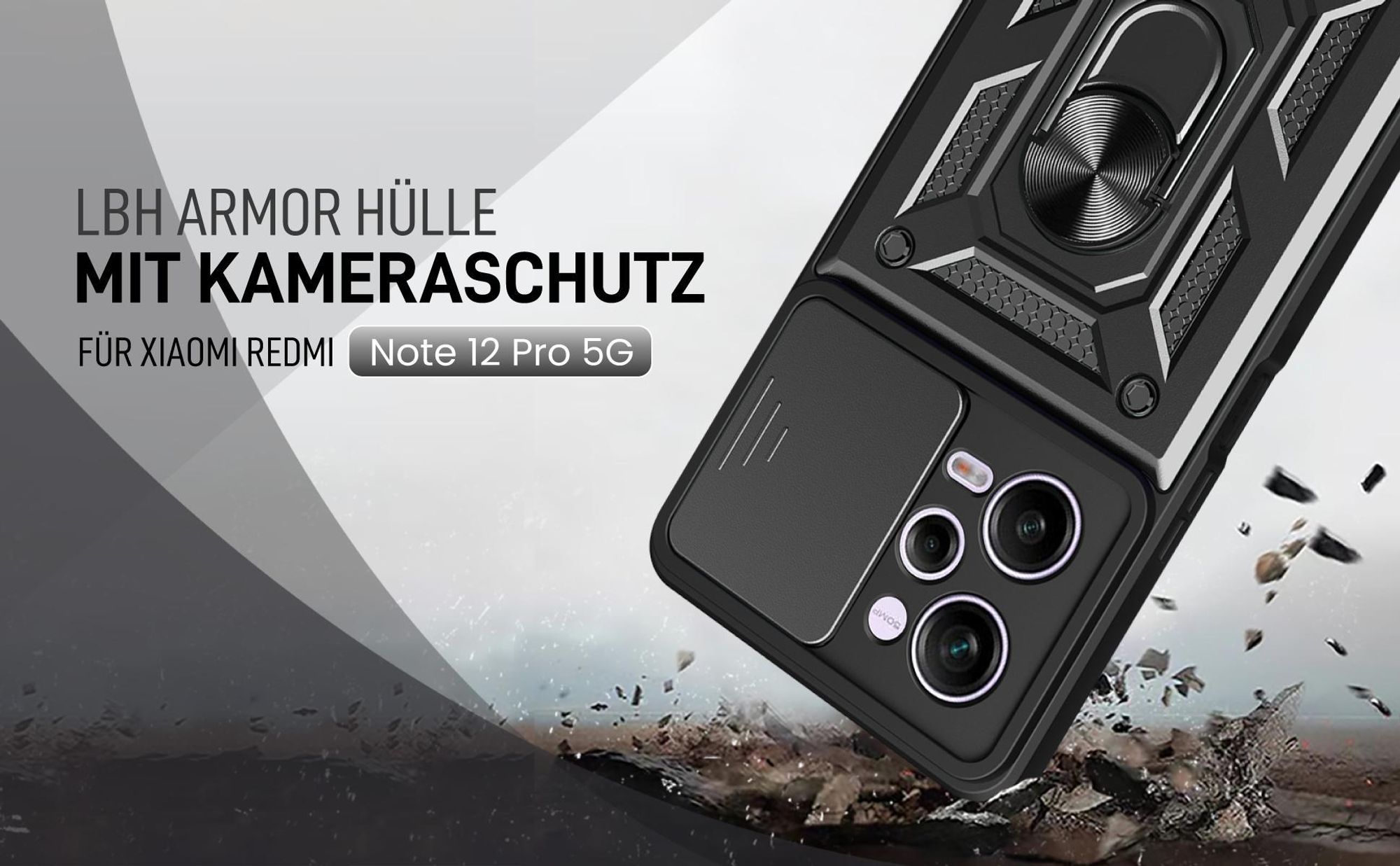 Schwarze Outdoorhülle mit Kameraschutz für Xiaomi Redmi Note 12 Pro 5G