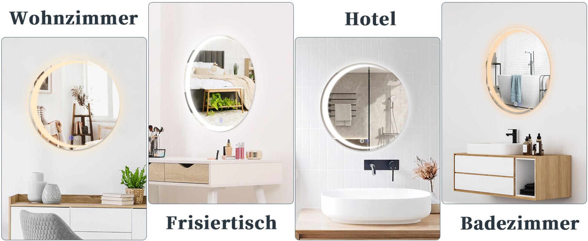 ZMH Spiegellampe mit Beleuchtung Wandspiegel Rund 50cm LED mirror Touch Schalter und Entfogger Funktion Spiegel Lichtspiegel Dimmbar für Badezimmer