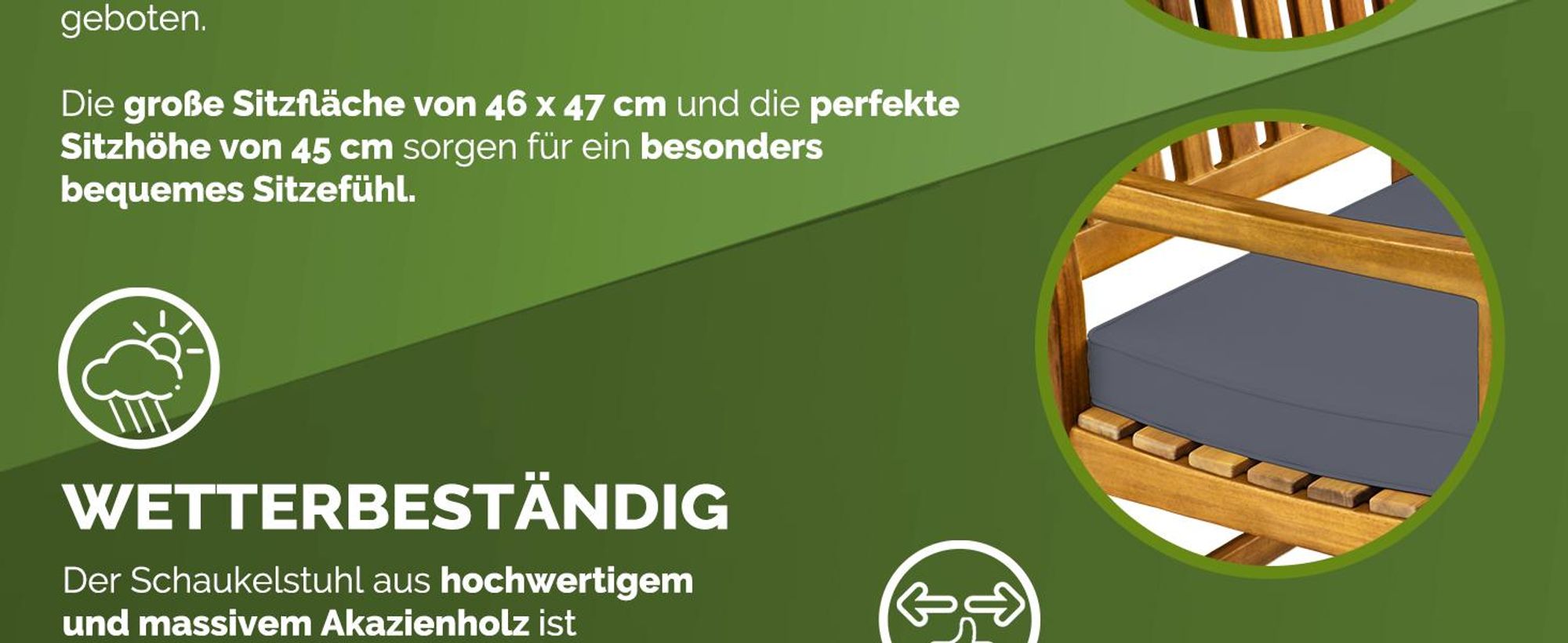 Casaria®  Garten Schaukelstuhl, Wetterfest inkl. Polsterung, anthrazit
