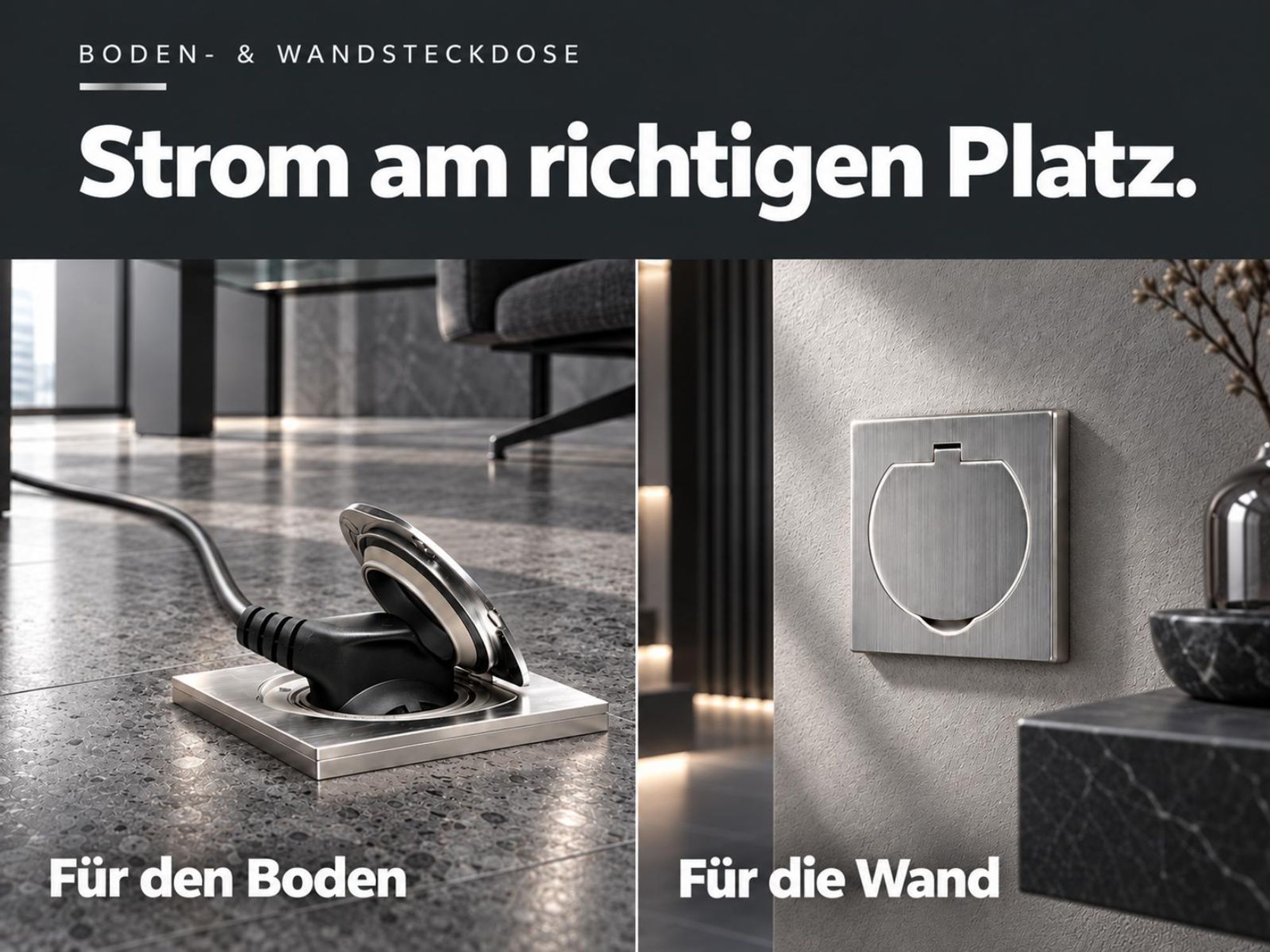 Metall Einbausteckdose I Bodensteckdose IP44 I silber