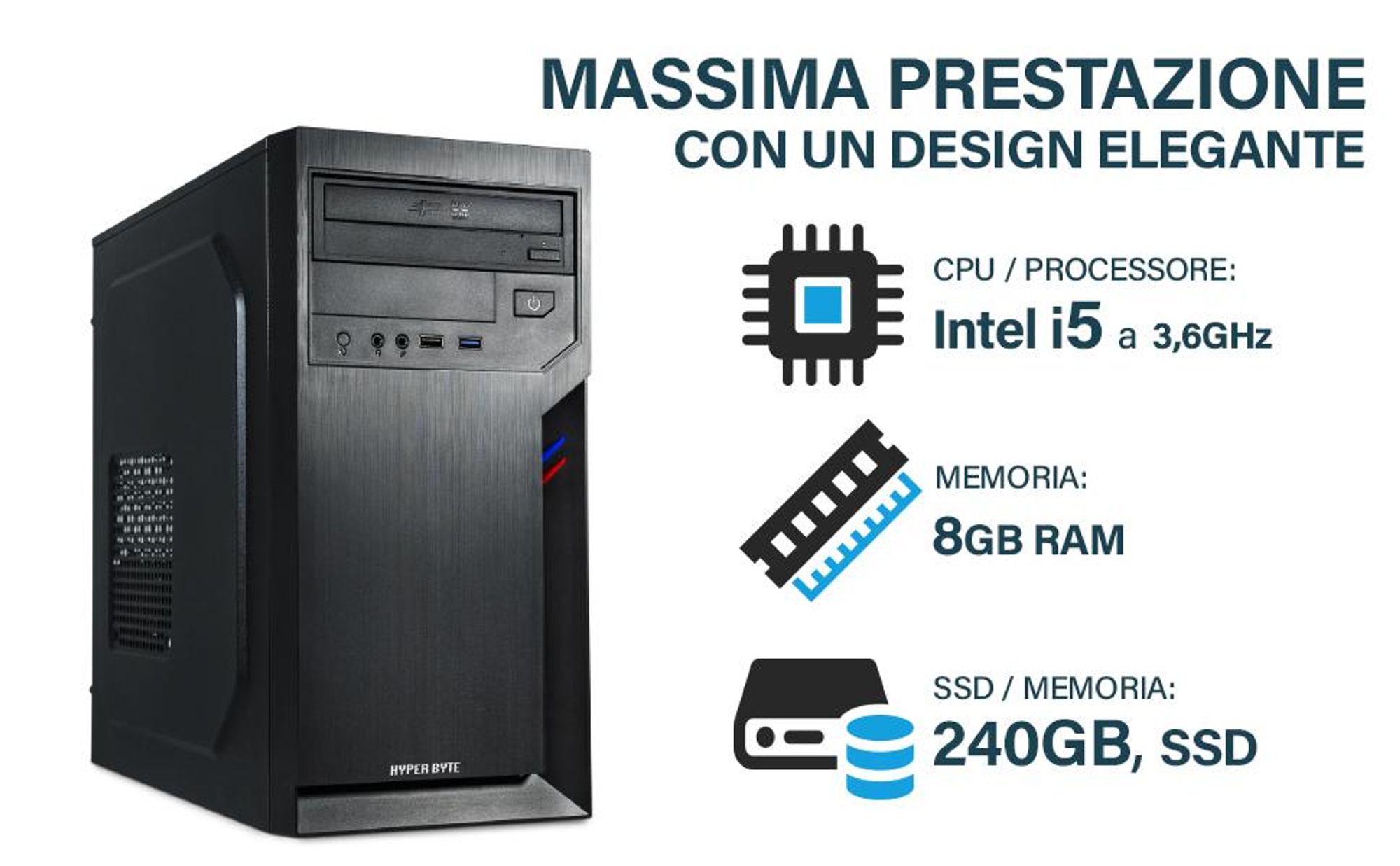 HYPER BYTE® Ufficio PC – Computer con AMD Athlon Pro a 4,0 GHz | 8 GB RAM DDR4 | 240 GB SSD | Windows 11 Pro | WiFi | USB 3.0 | Desktop / PC fisso