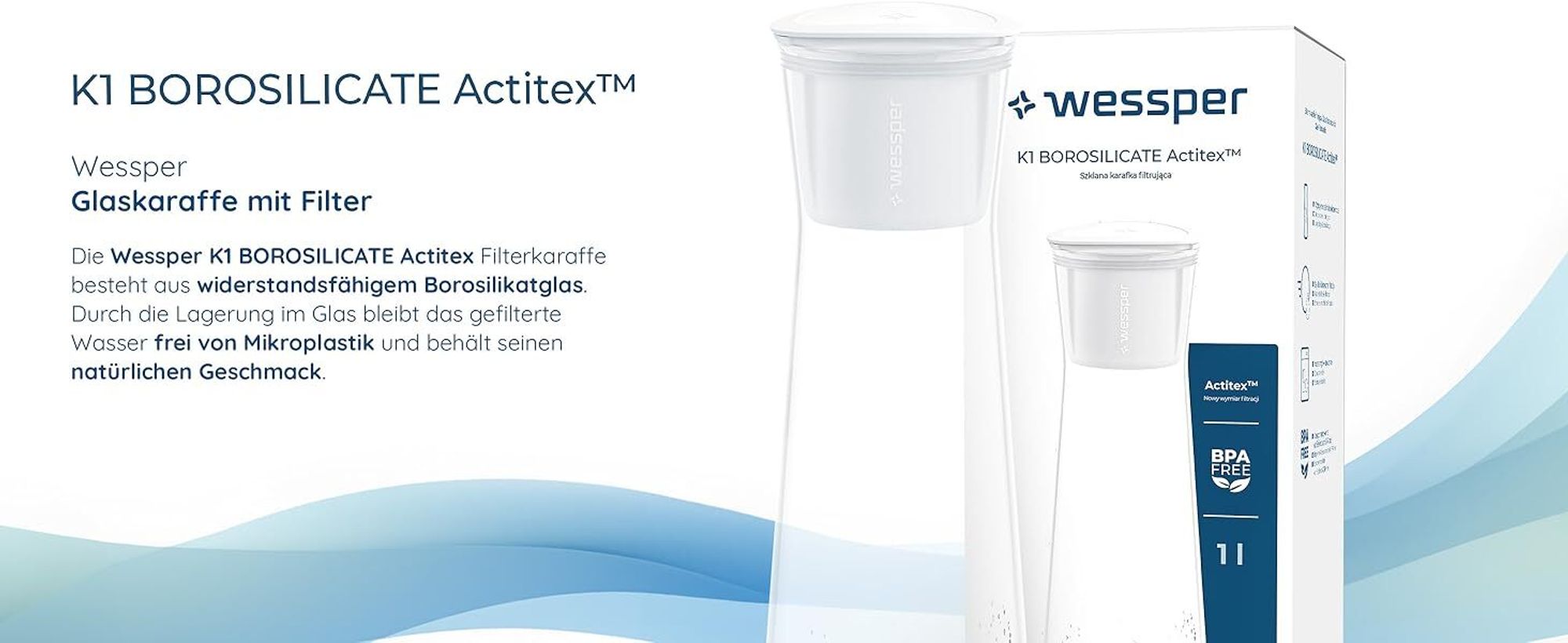 Wessper Glaskaraffe mit Deckel, Wasserkaraffe,glaskaraffe mit deckel mit Wasserfilter, glaskaraffe 3 liter für Saftgetränke Eistee Wasser Kaltes