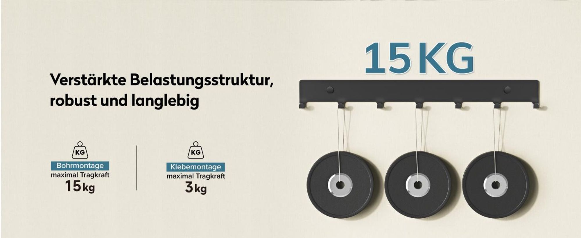 doporro Garderobenleiste mit 7 Haken, Wandgarderobe mit Garderobenhaken, Wandhaken, für Flur, Bad und Küche, Schwarz, Stalo-17