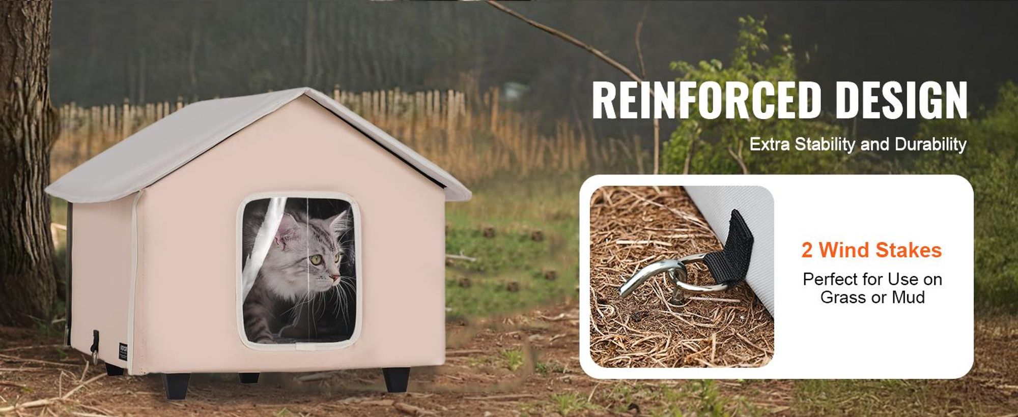 VEVOR Beheiztes Katzenhaus, Außenshelter für Katzen mit einstellbarer Temperatur und Timer, faltbares Katzenhaus aus 600D Oxford-Stoff mit beheiztem Pad für den Winter, um warm und gemütlich zu bleiben, Grün (Mittel), Braun-52x48x47 cm