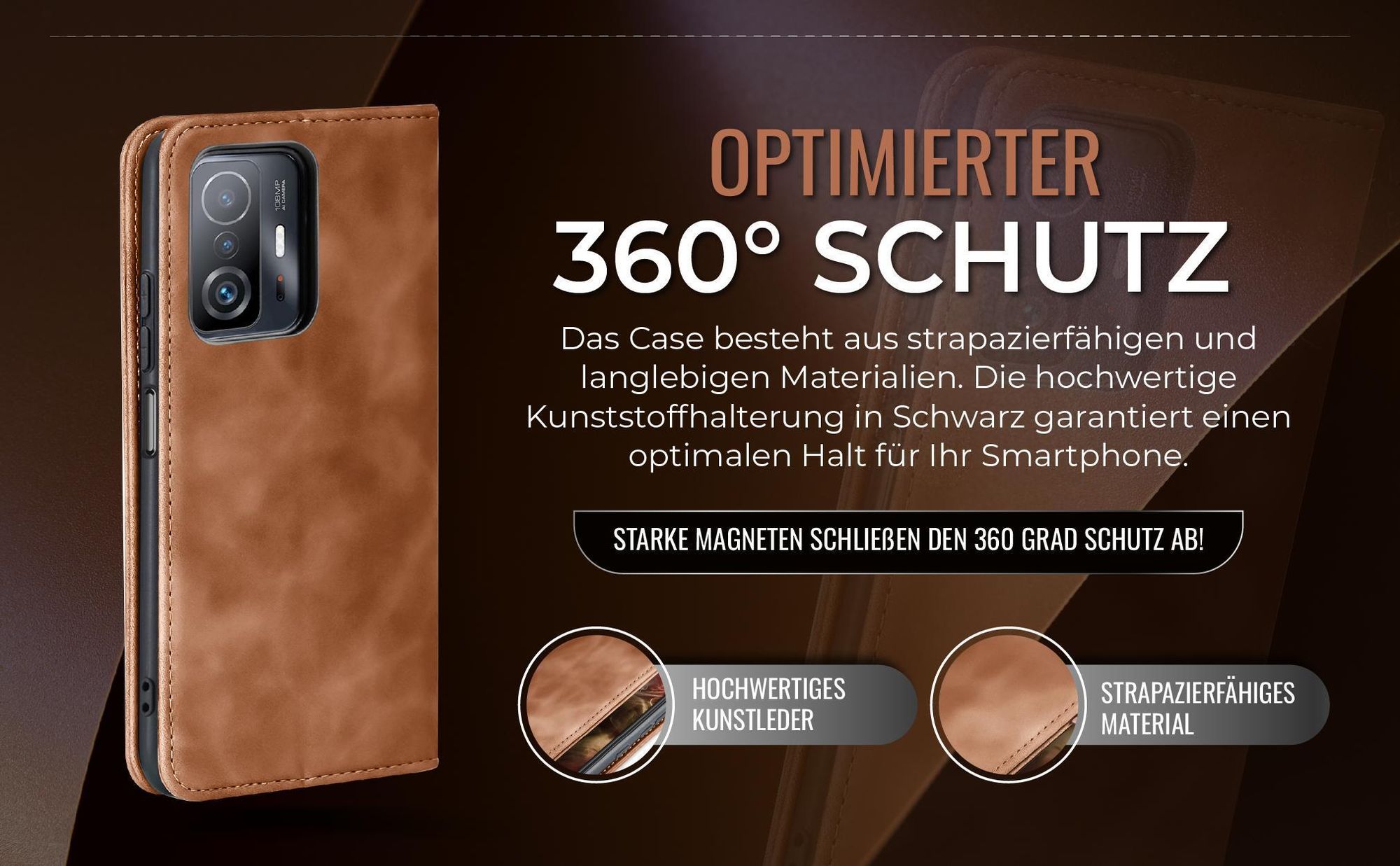 Hellbraune Handyhülle für Xiaomi 11T / Xiaomi 11T Pro mit 360 Grad Schutz