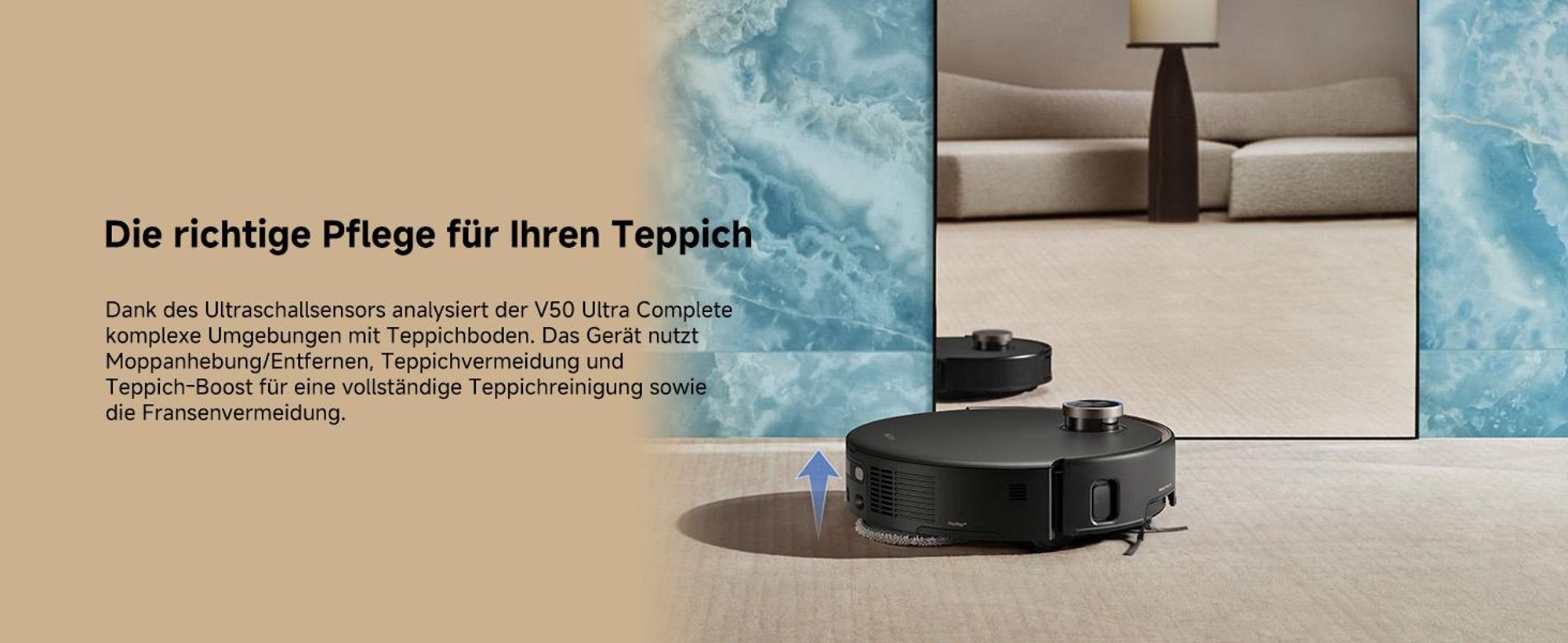 MOVA V50 Ultra Saug- & Wischroboter 24.000 Pa, FlexiRise Navigation, Warmwasser-DuoSolution, Schwarz + Extra 1 L Reinigungsflüssigkeit