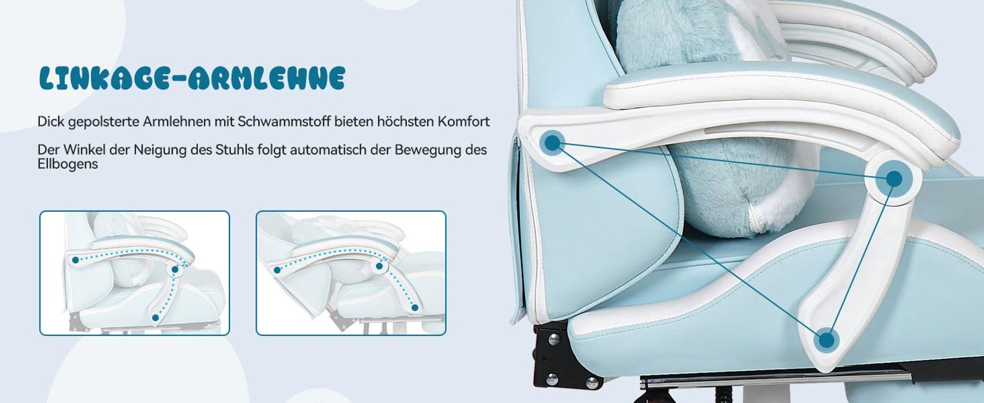 Puluomis Gaming Stuhl mit Fußstütze, Bürostuhl Chefsessel Schreibtischstuhl Racing Stuhl ergonomisch drehbar höhenverstellbar Katze Weiß Blau