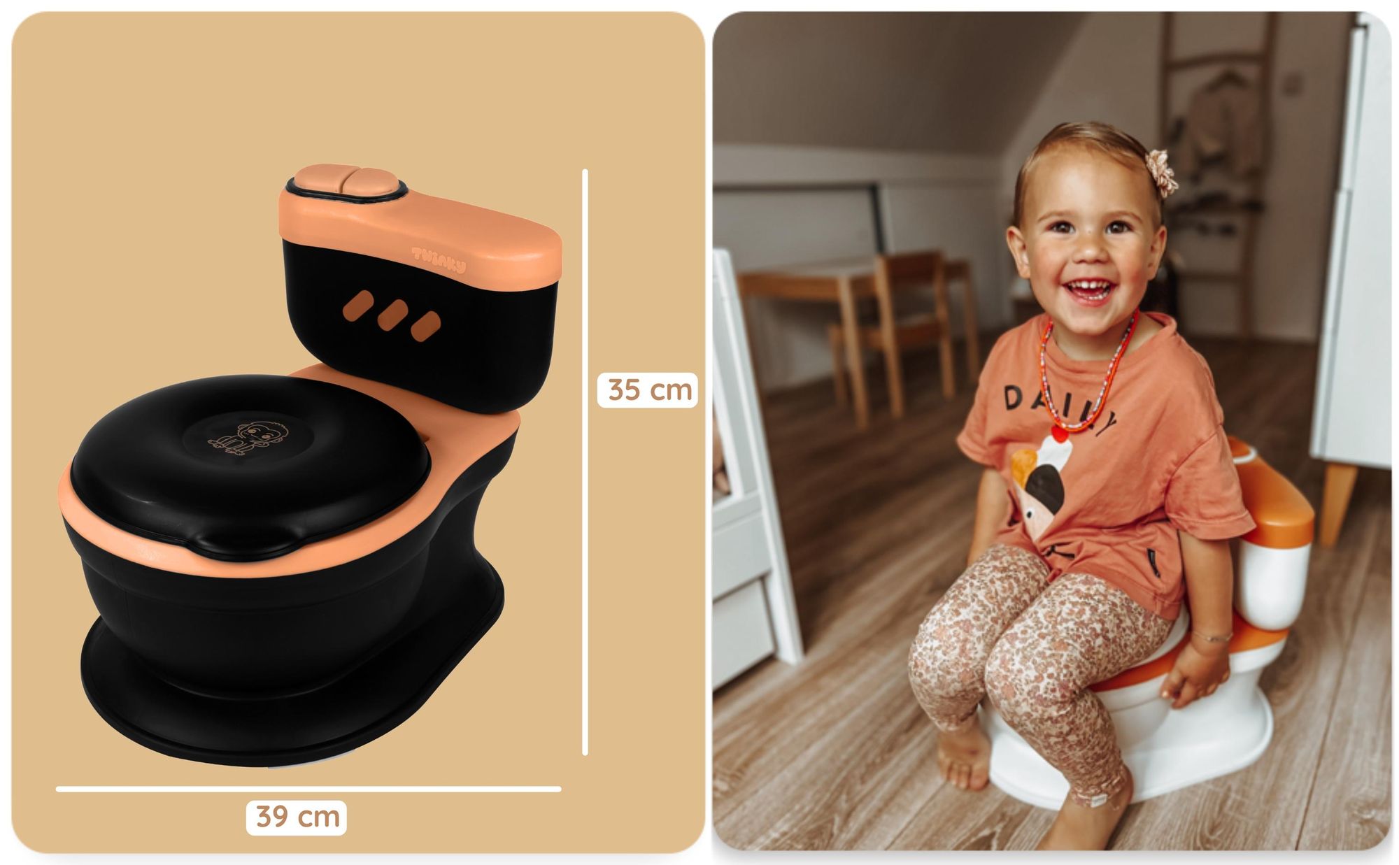 Twinky® Töpfchen für Kinder und Baby – 3-in-1 Toilettentrainer mit Musik- und Spültaste – Toilettensitz mit Deckel und WC-Rollenhalter