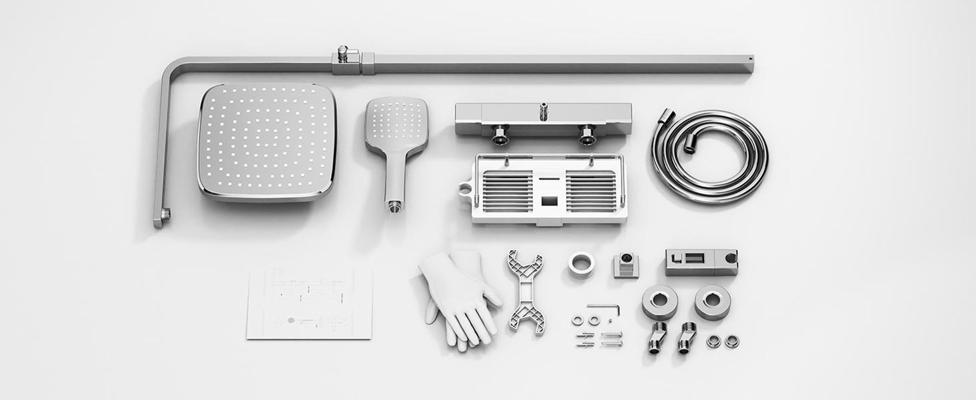 Homelody Duschsystem mit 38 °C Thermostat Edelstahl & Regal, Duscharmatur Set mit Handbrause & Kopfbrause, 3 Strahlarten, Höhenverstellbar, Chrom