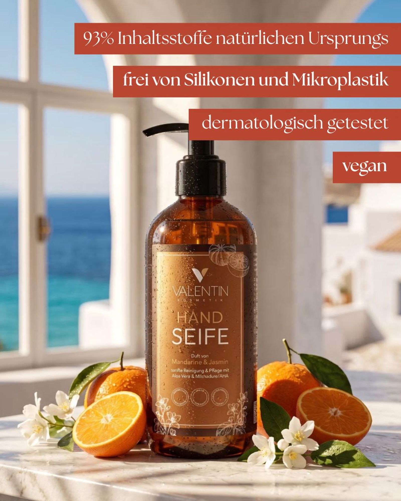 VALENTIN Kosmetik Handseife Mandarine & Jasmin mit Aloe Vera & Milchsäure/AHA 300ml