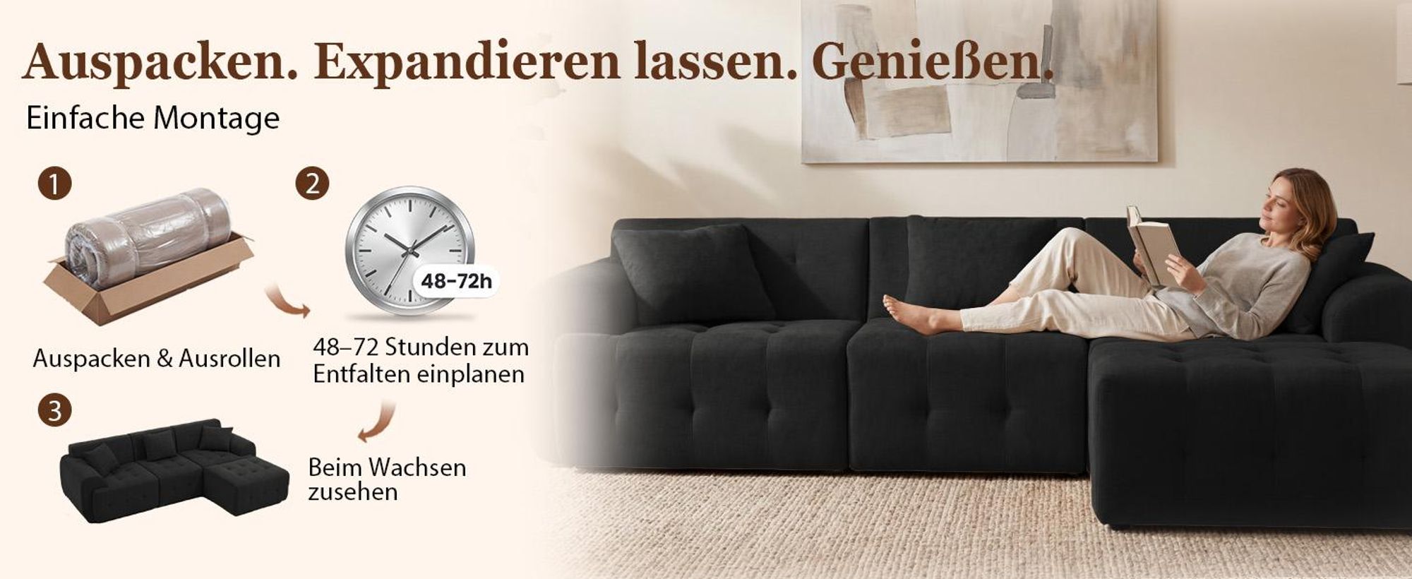 COMHOMA Ecksofa, 245 x 60 x 40 cm, Modulares Sofa mit Schlaffunktion, Schlafsofa, L Form Couch für Wohnzimmer, vakuumverpackt, Flexibel kombinierbar