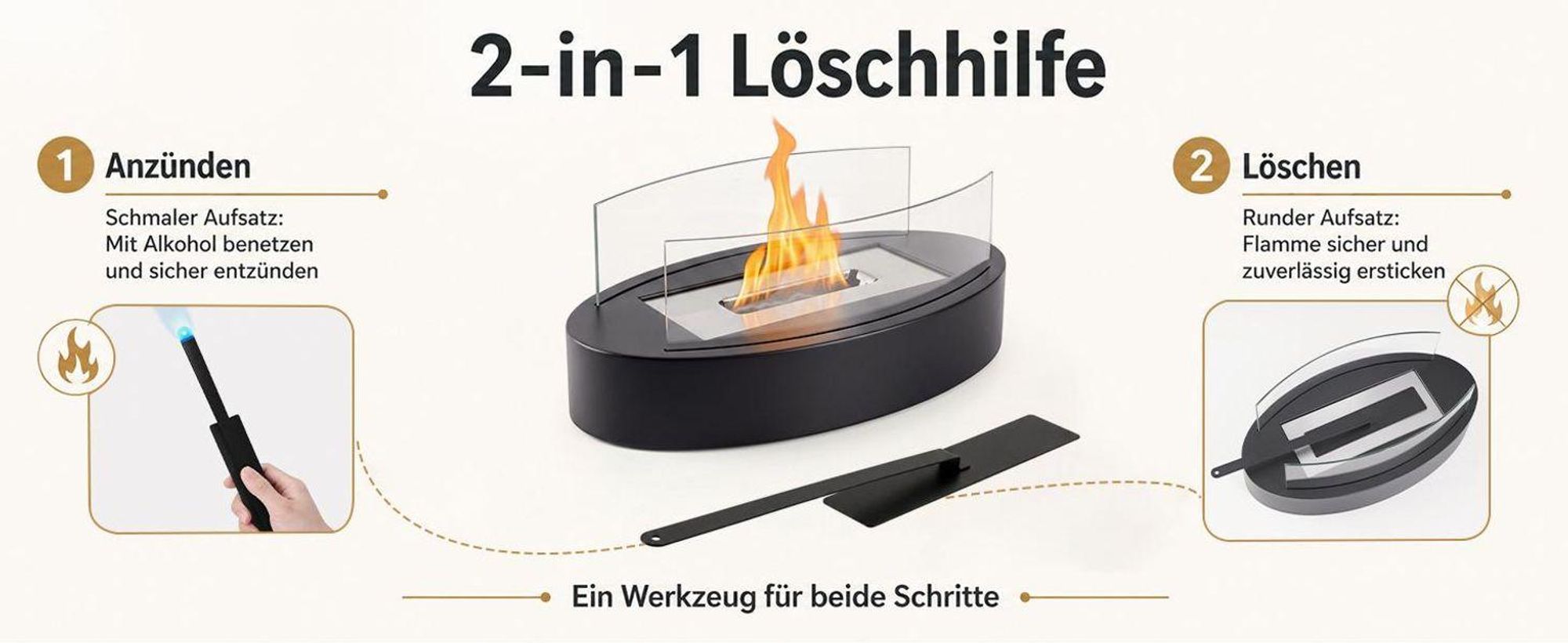 Chimenea de bioetanol ZMH, modelo de mesa oval, 35 cm de diámetro, fabricada en acero inoxidable. Duración de la combustión: 1,5 horas. Chimenea de vidrio con fuego artificial, apta para interiores y exteriores. Fuego decorativo
