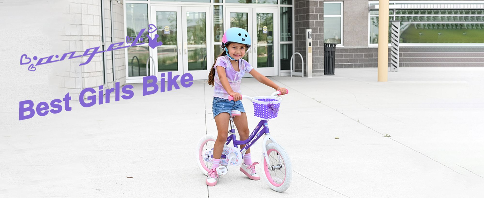 HILAND 14 Zoll Mädchen Kinderfahrrad mit Korb & Bändern, Vorderen Zangenbremse & Rückwärtige Pedalbremse, Stützräder, Hell-Pink