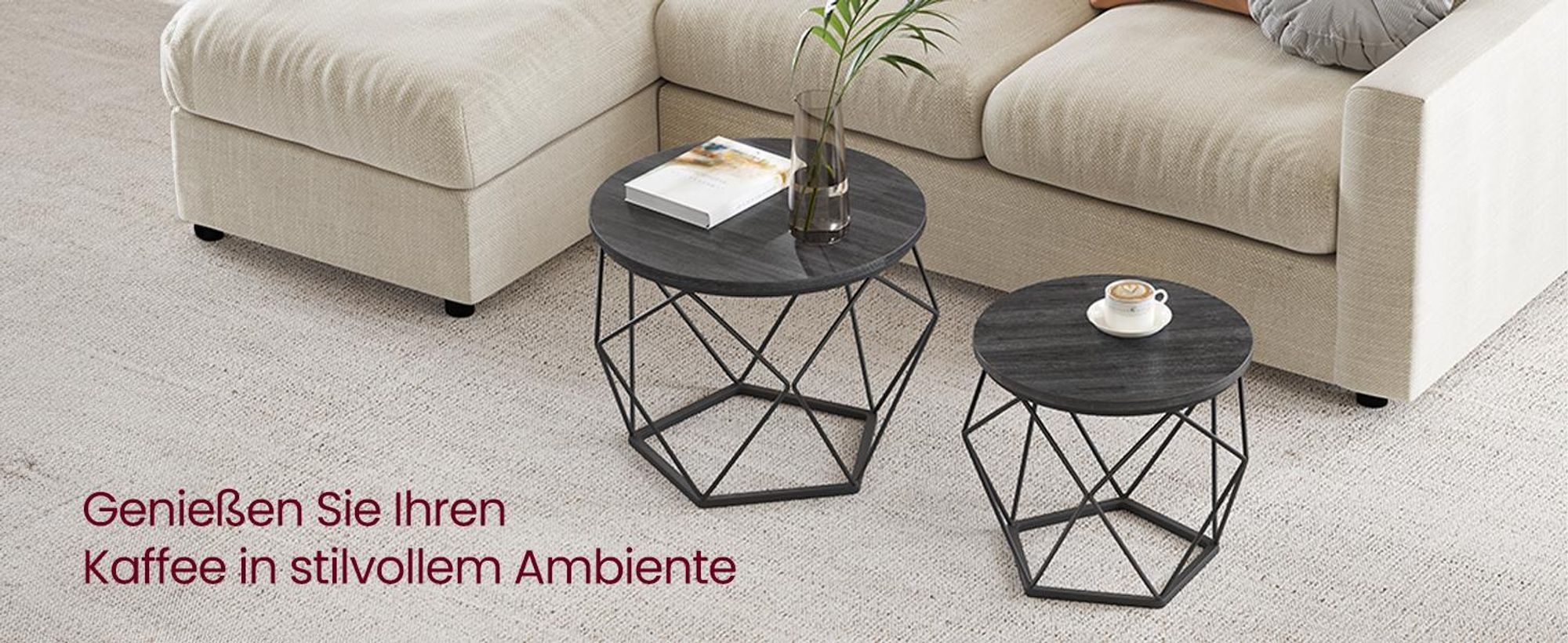 VASAGLE Beistelltisch, 2er Set, abnehmbare Tischplatte, tintenschwarz