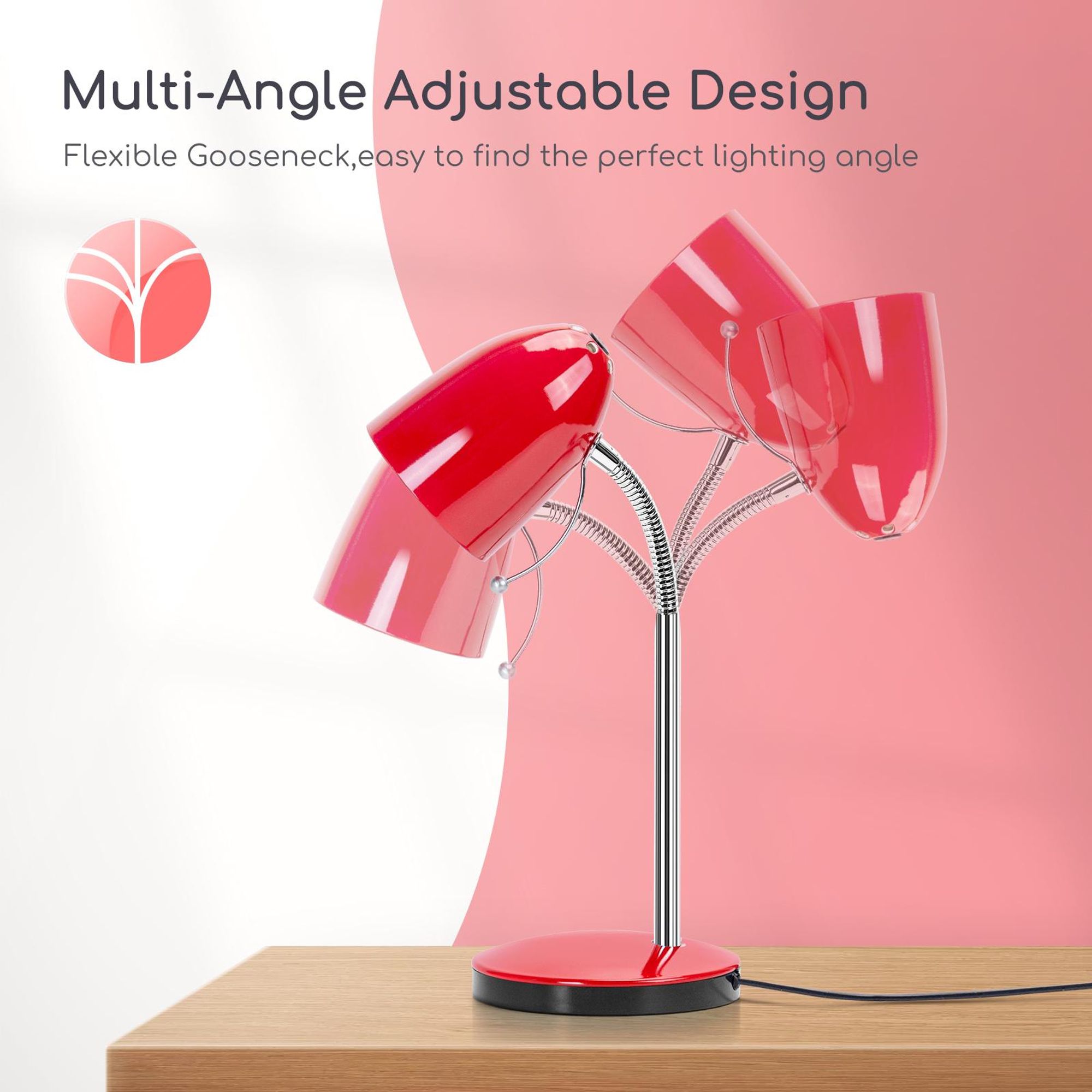 Aigostar schreibtischlampe kinder retro, tischlampe mit kabel, ohne glühbirne, passend für E27 modell glühbirne ,nachttischlampe, rot
