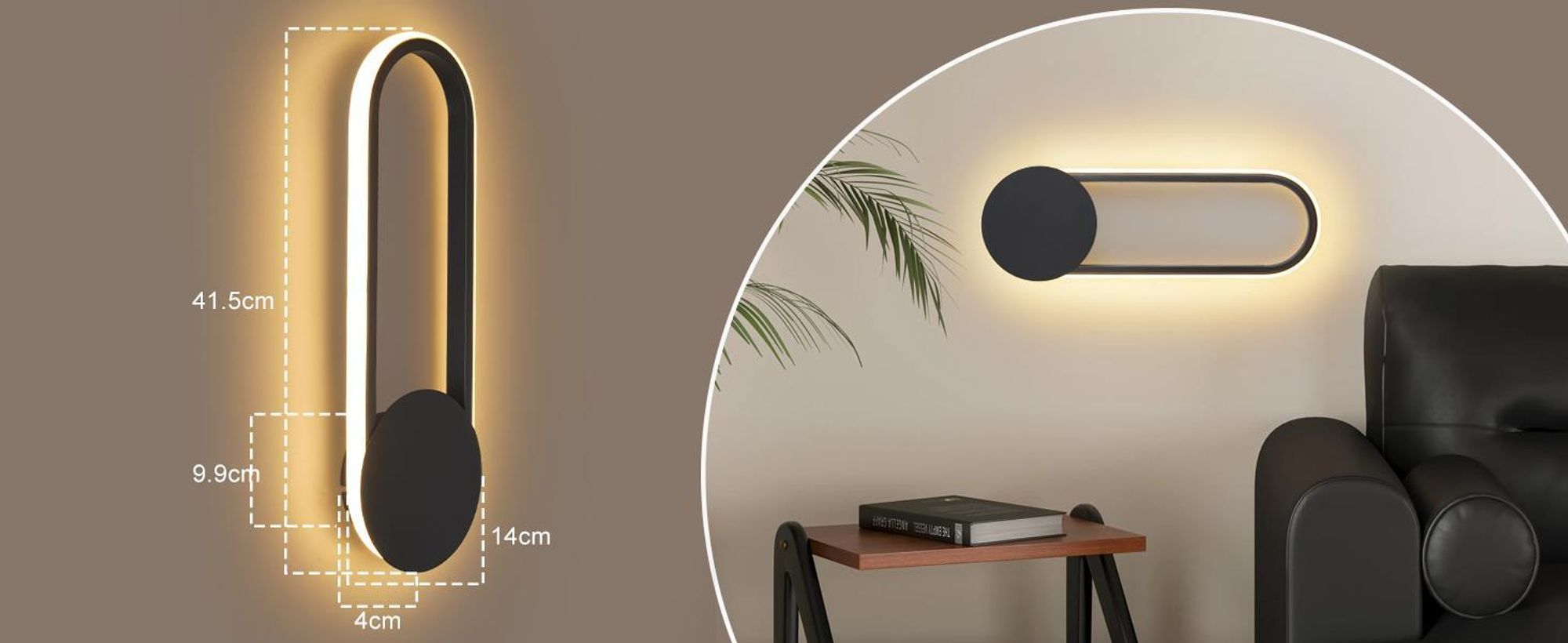 ZMH LED Wandleuchte Innen Wandlampe 12W Treppenhauslampe 41cm Schwarz Flurlampe Modern Design 3000K Warmweiß Minimalistische Wandbeleuchtung für Schlafzimmer Wohnzimmer Flur Treppenhaus Küche