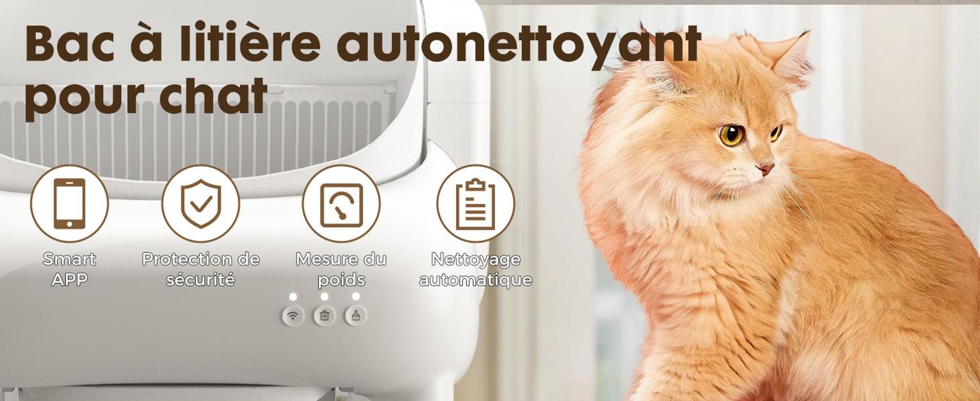 Bac à litière ouvert sur le dessus, bac à litière automatique autonettoyant, bac à litière XXL, grande capacité,via application, pour plusieurs chats