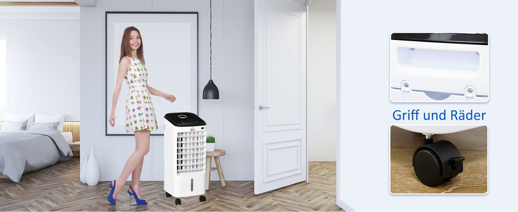 HOMCOM Mobile Luftkühler 3 in 1 Ventilator mit 3 Stufen 60° Oszillation