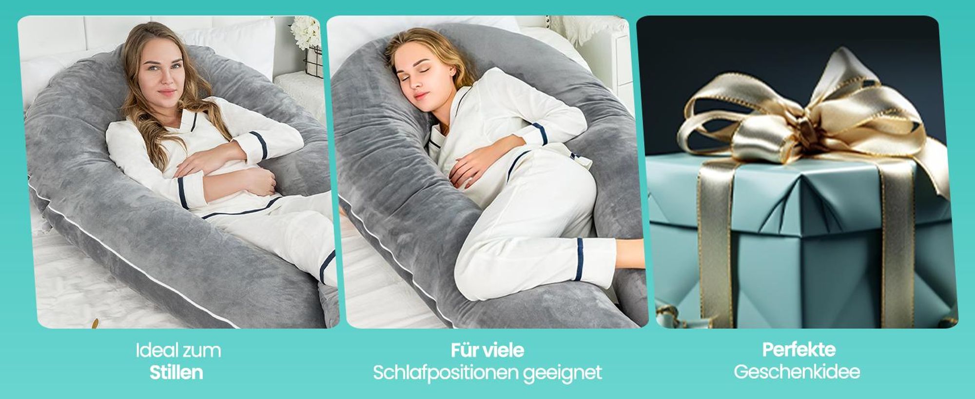 Strex schwangerschaftskissen XXL - U-Form Seitenschläferkissen 280 cm mit abnehmbarer Abdeckung | Ganzkörper-Stillkissen mit hochwertiger PP-Baumwollfüllung