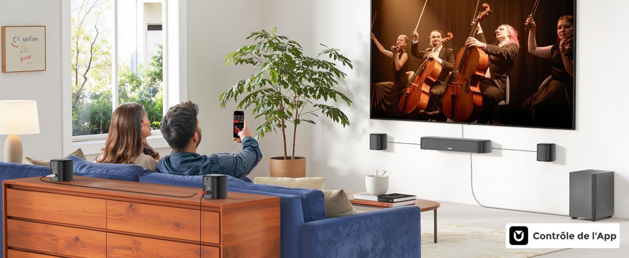 Barre de son ULTIMEA 7.1 canaux Dolby Atmos avec caisson de basses pour téléviseur, système de son surround pour home cinéma,via application, 4 enceintes surround