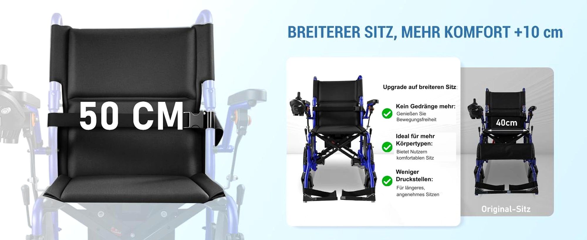 Elektrorollstuhl faltbar für Senioren, Rollstuhl mit Sitzbreite 50 cm, Joysticksteuerung, Armlehnen, Fußstützen, bis 150 kg, Pflege