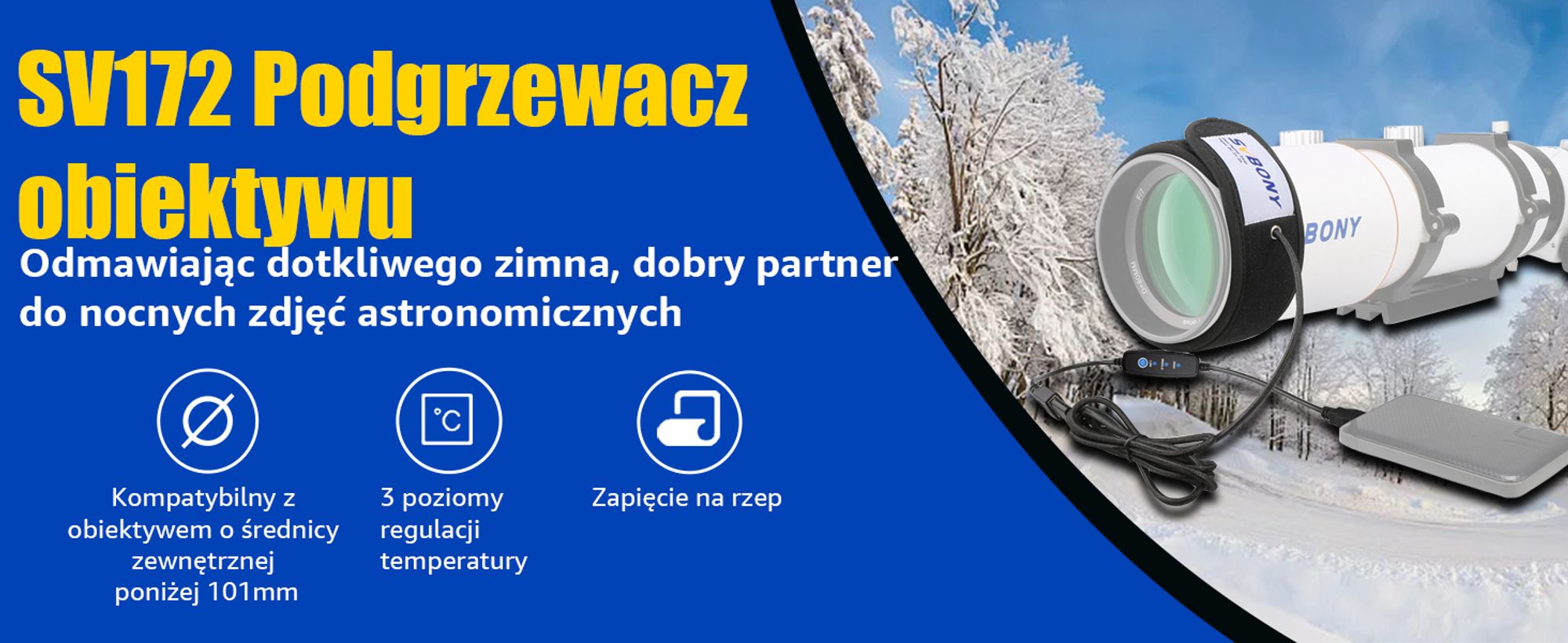 Svbony SV172 Podgrzewacz obiektywu teleskopu Svbony SV172 z regulatorem temperatury USB, podgrzewacz okularu obiektywu, 320 mm teleskop kamery przed rosą i wilgocią