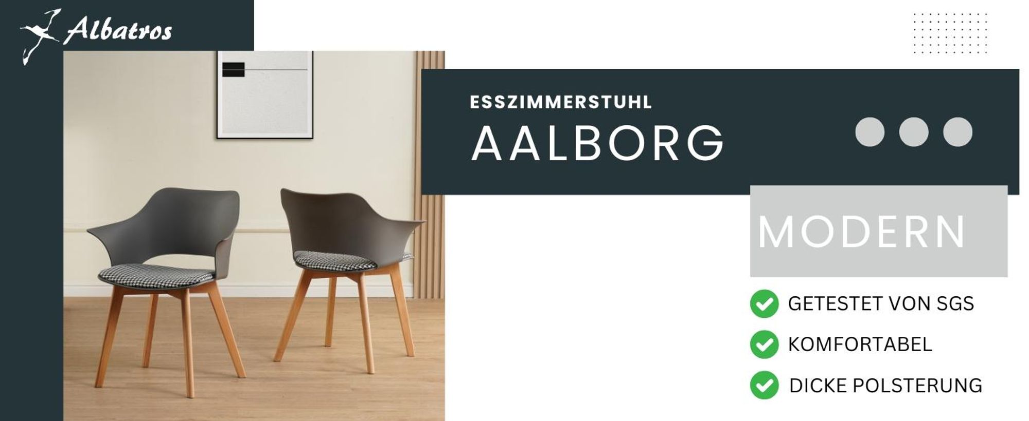 ALBATROS Esszimmerstühle 4er Set AALBORG, Grau - Beine aus Buche Massiv-Holz, Skandinavisches Retro-Design, bequemer Schalenstuhl - Eleganter Küchenstuhl, Stuhl Esszimmer für Esstisch
