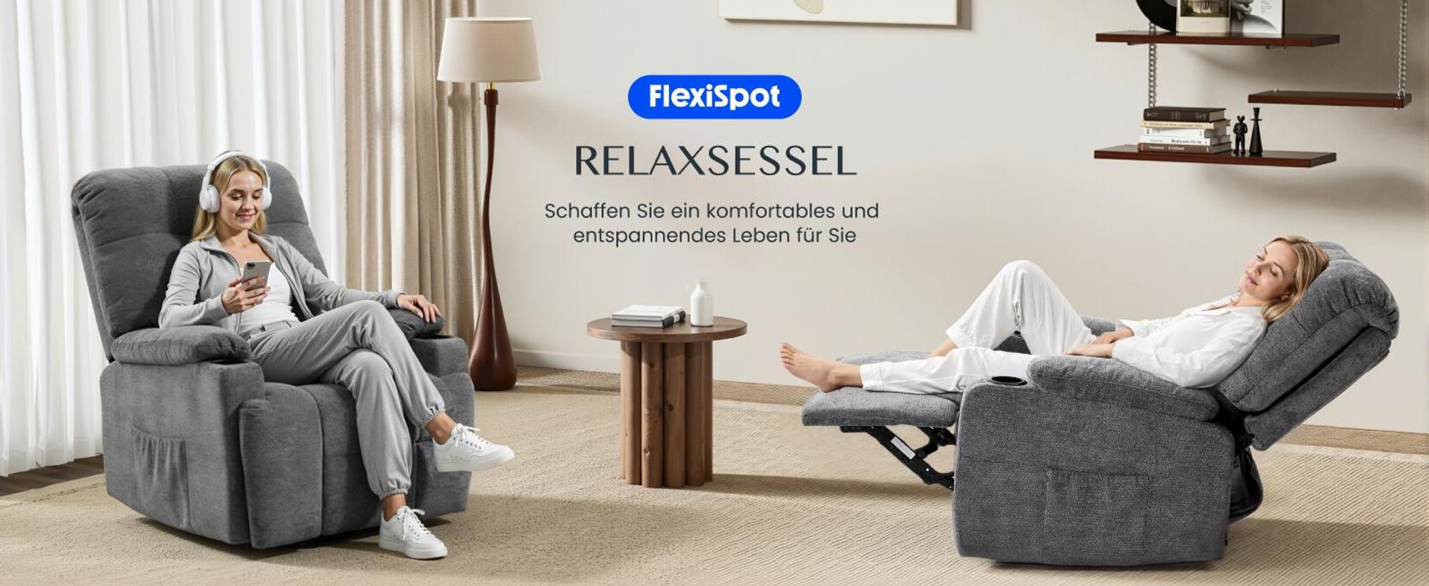 FLEXISPOT XR7 Elektrischer Relaxsessel, Massagesessel mit Heizfunktion, 360°drehbar, USB-Anschluss, 105°-165° verstellbar, belastbar bis 200 kg (Grau)