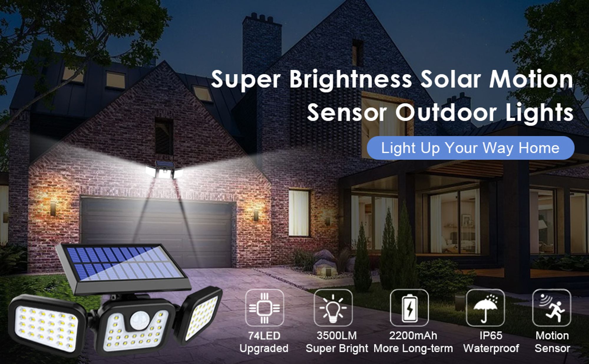 2er 74LED Solarleuchte mit Bewegungsmelder Solarstrahler Außen Gartenlampe Licht,Solar-Hochleistungs-Multifunktionslicht
