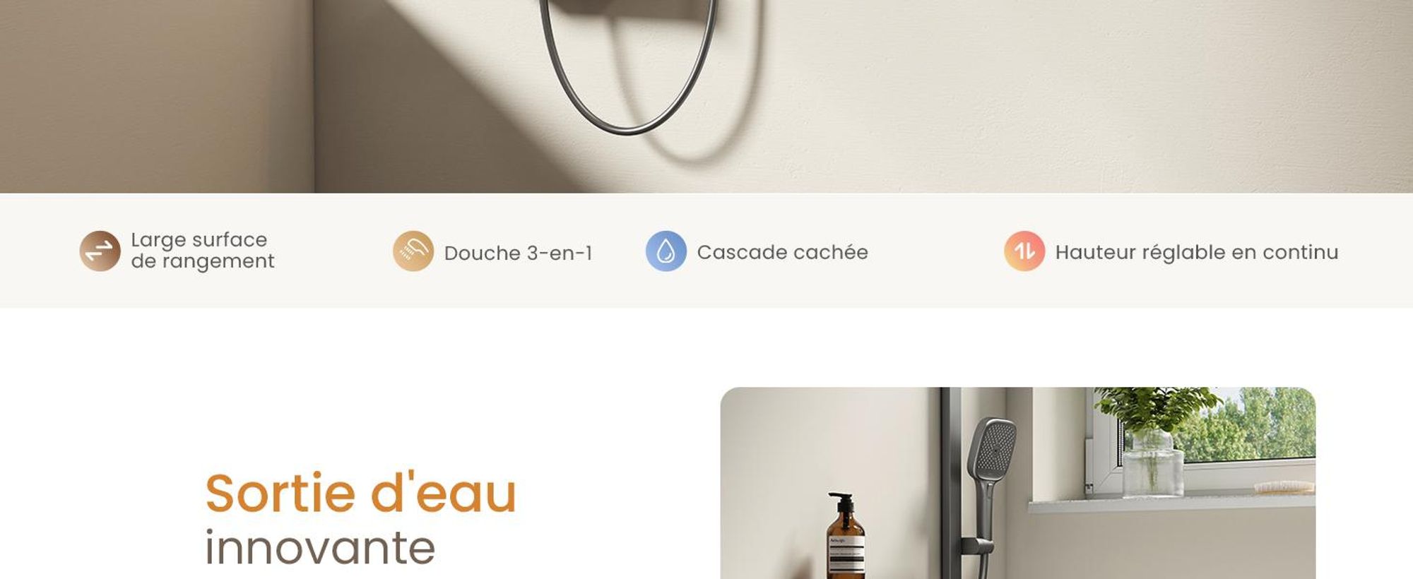 EMKE Système de douche avec thermostat divisé Anthracite mat Réglable en hauteur Barre de douche 3 jets Douchette à main Réglage du débit d'eau Montage flexible