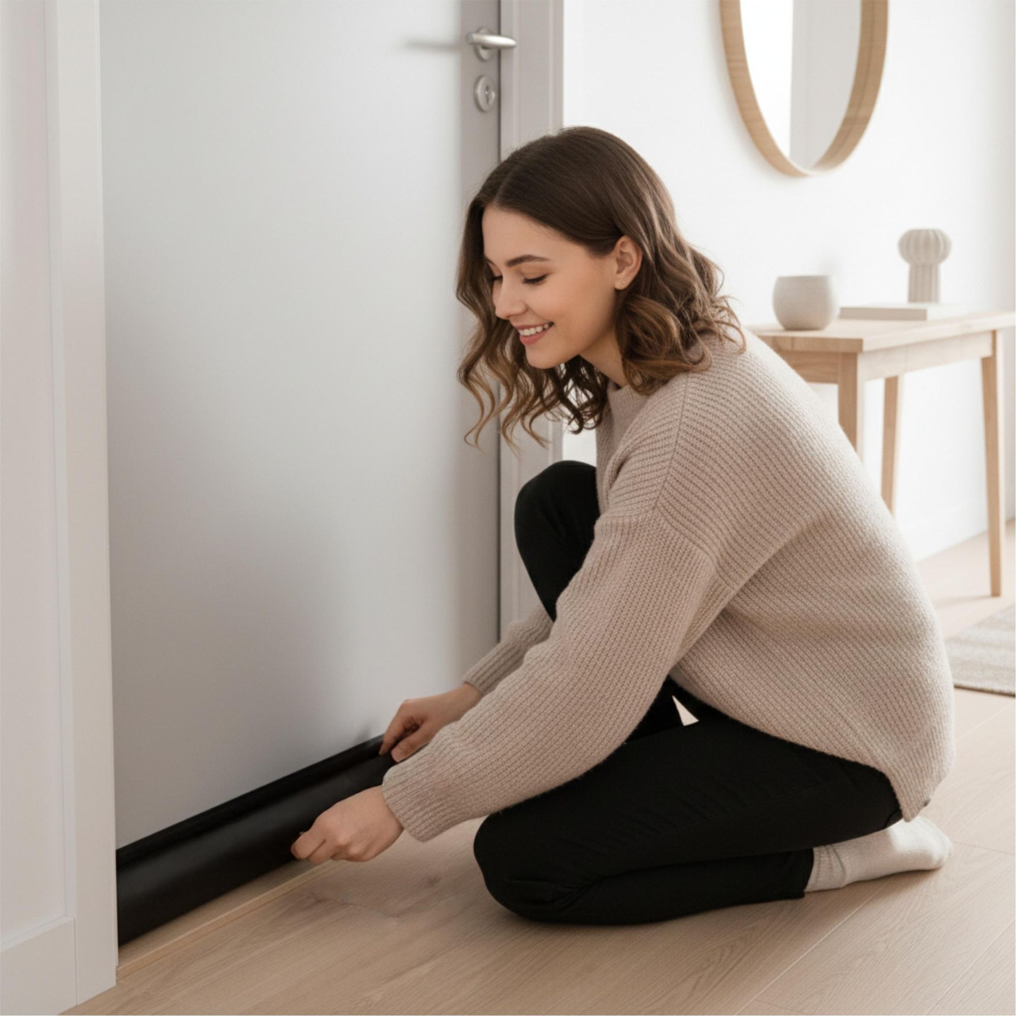 Türdichtung 90cm Schwarz, Zugluftstopper mit Klettverschluss, Schallschutz & Insektenschutz, Schaumstoff Dichtung zuschneidbar, EVI HOME Single Black