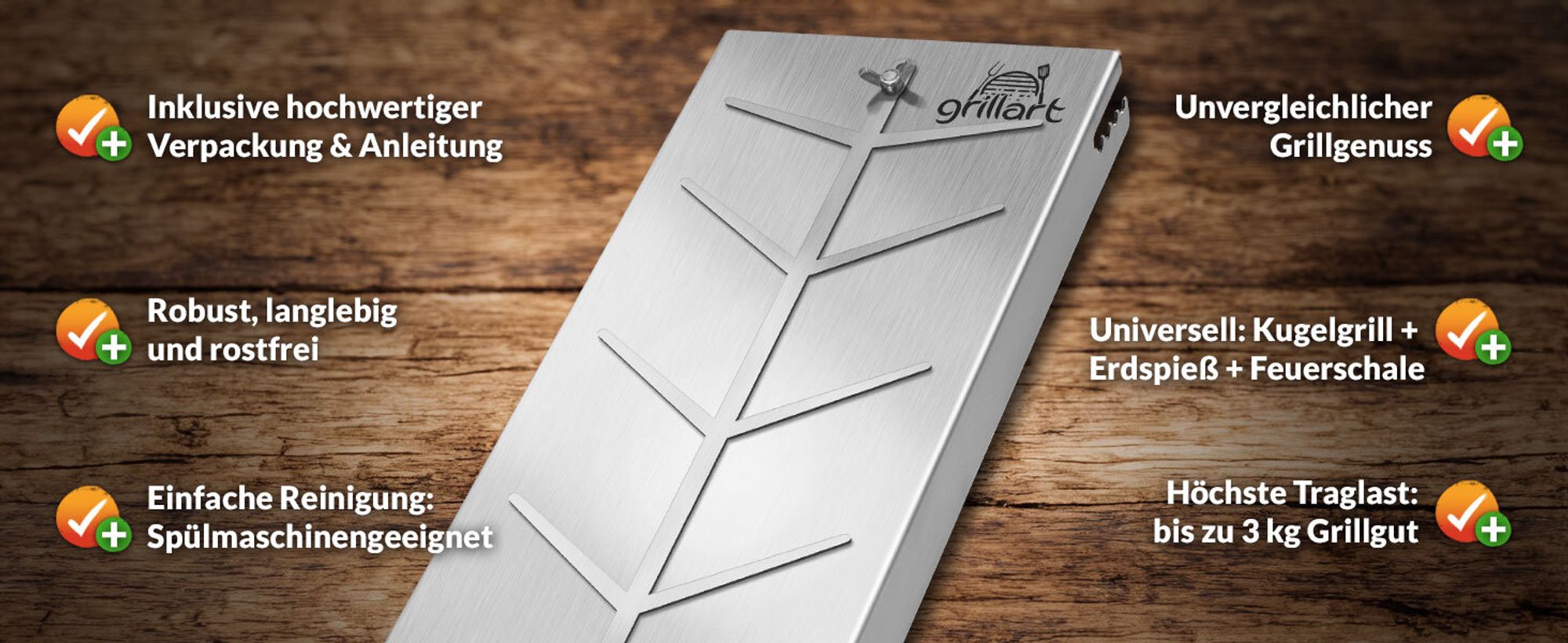 Premium Flammlachsbrett aus hochwertigem Edelstahl – 5-stufig verstellbar und um 180° drehbar