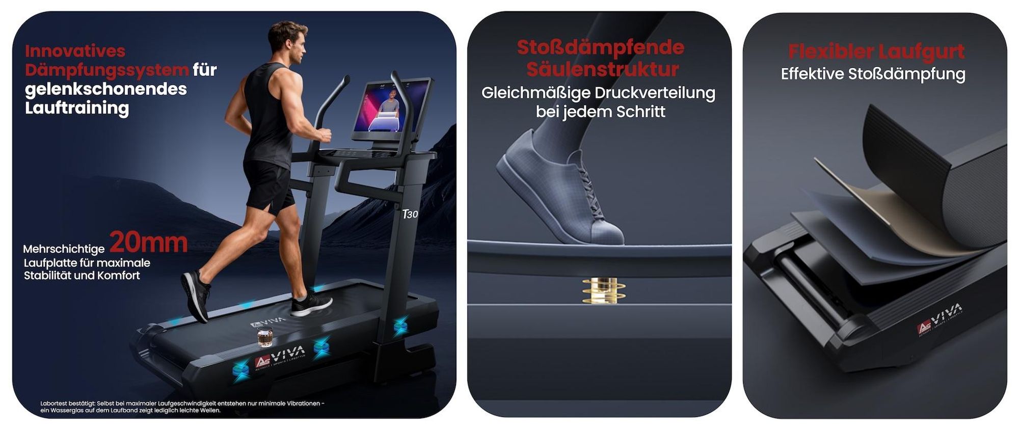 Laufband klappbar AsVIVA T30 Heimtrainer bis 20 km/h -6% bis 46% Steigung mit 21,5" Touchdisplay Bluetooth bis 150kg