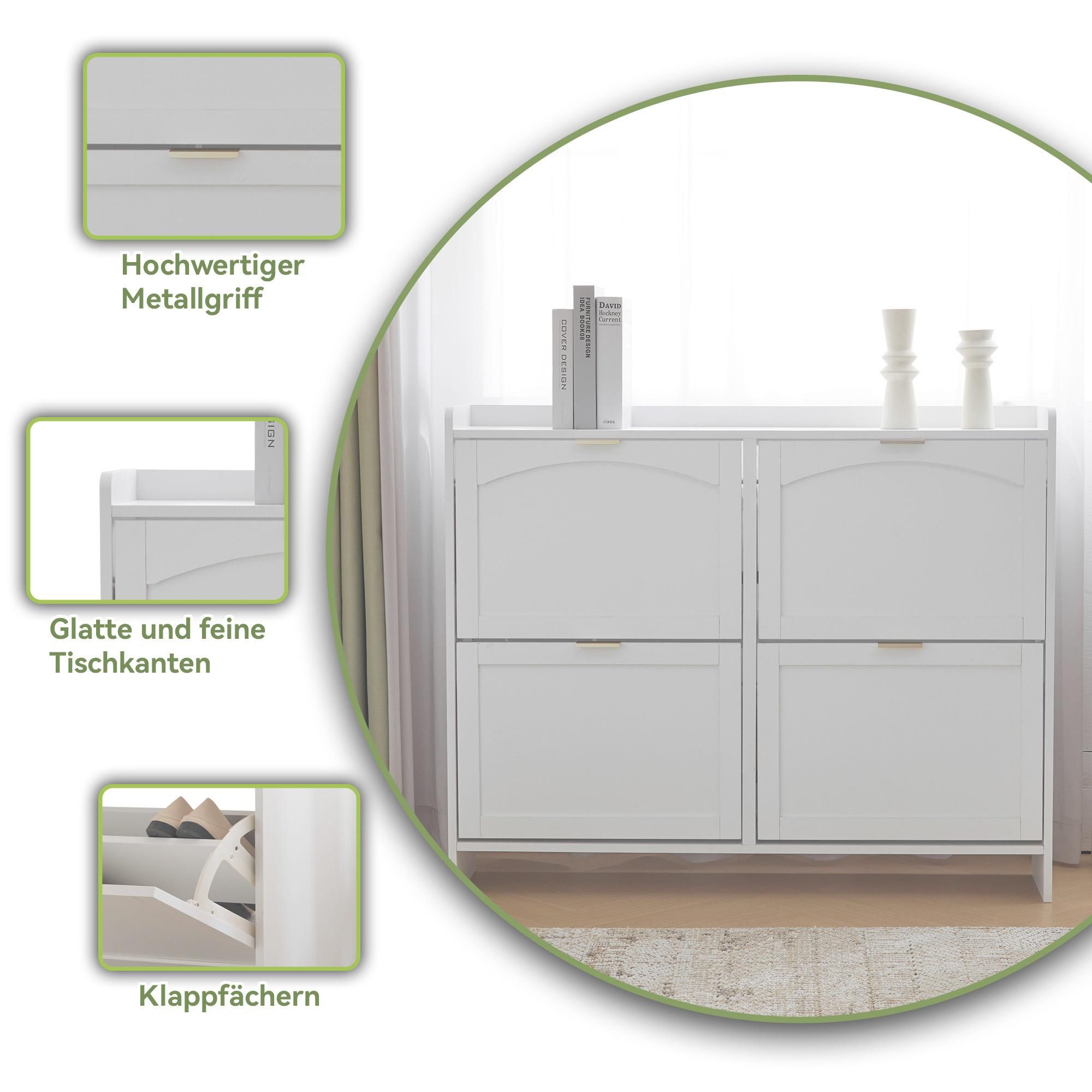 Merax Schuhschrank Schuhregal mit 4 Klappenfächern, moderner Schuhkommode mit freistehendes Regal, Maße: B110/H90/T24 cm