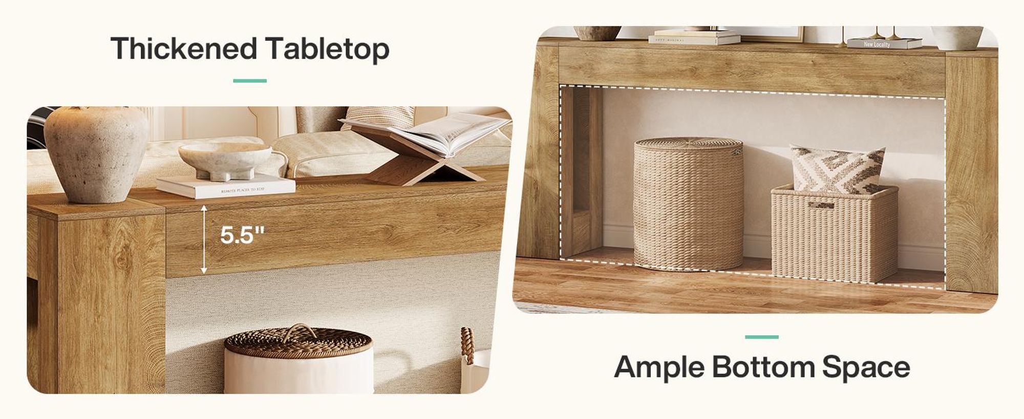 Tribesigns 200 cm extra lange Konsolentische für Eingangsbereich, schmaler Sofatisch im Landhausstil mit dicken Beinen, Akzentmöbel aus Holz